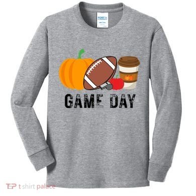 Game Day Football Pumpkin Fall Kids Long Sleeve Shirt