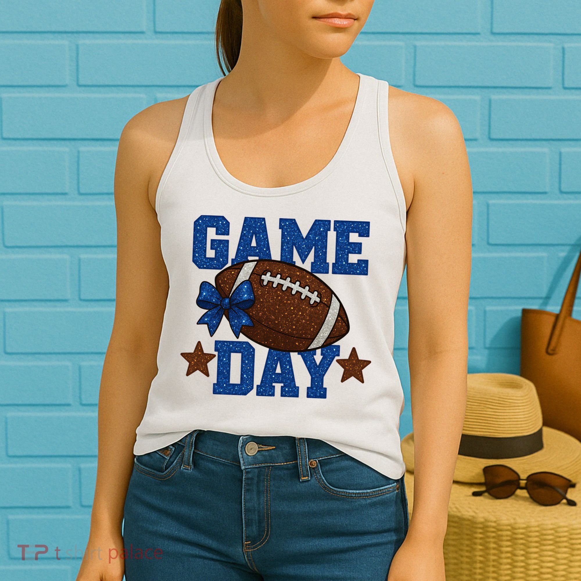 Game Day Football Season Football Blue Gold Vibes Women's Tank Top