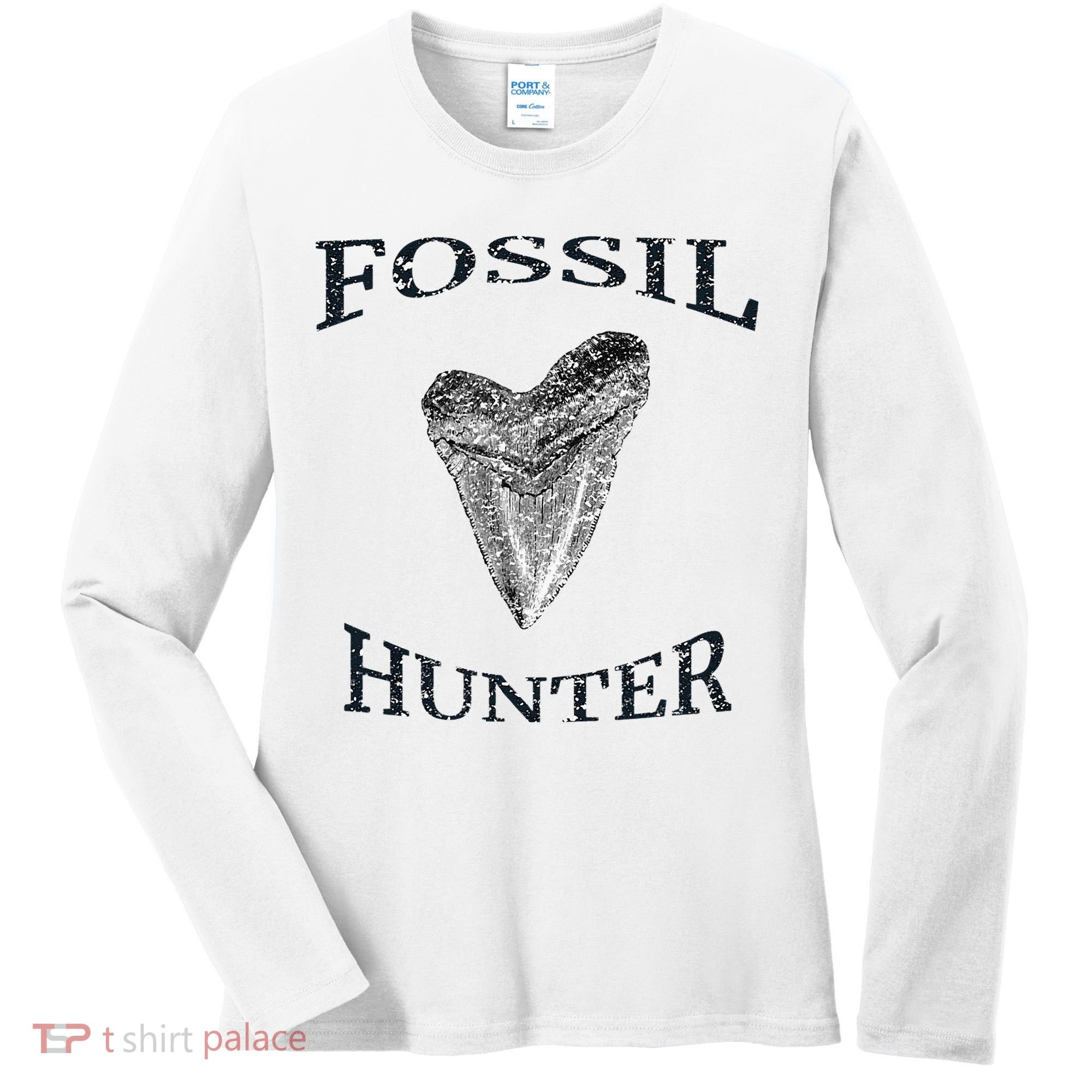 Great Distressed Fossil Hunter Megalodon Tooth Enthusiast Women's Long Sleeve Shirt