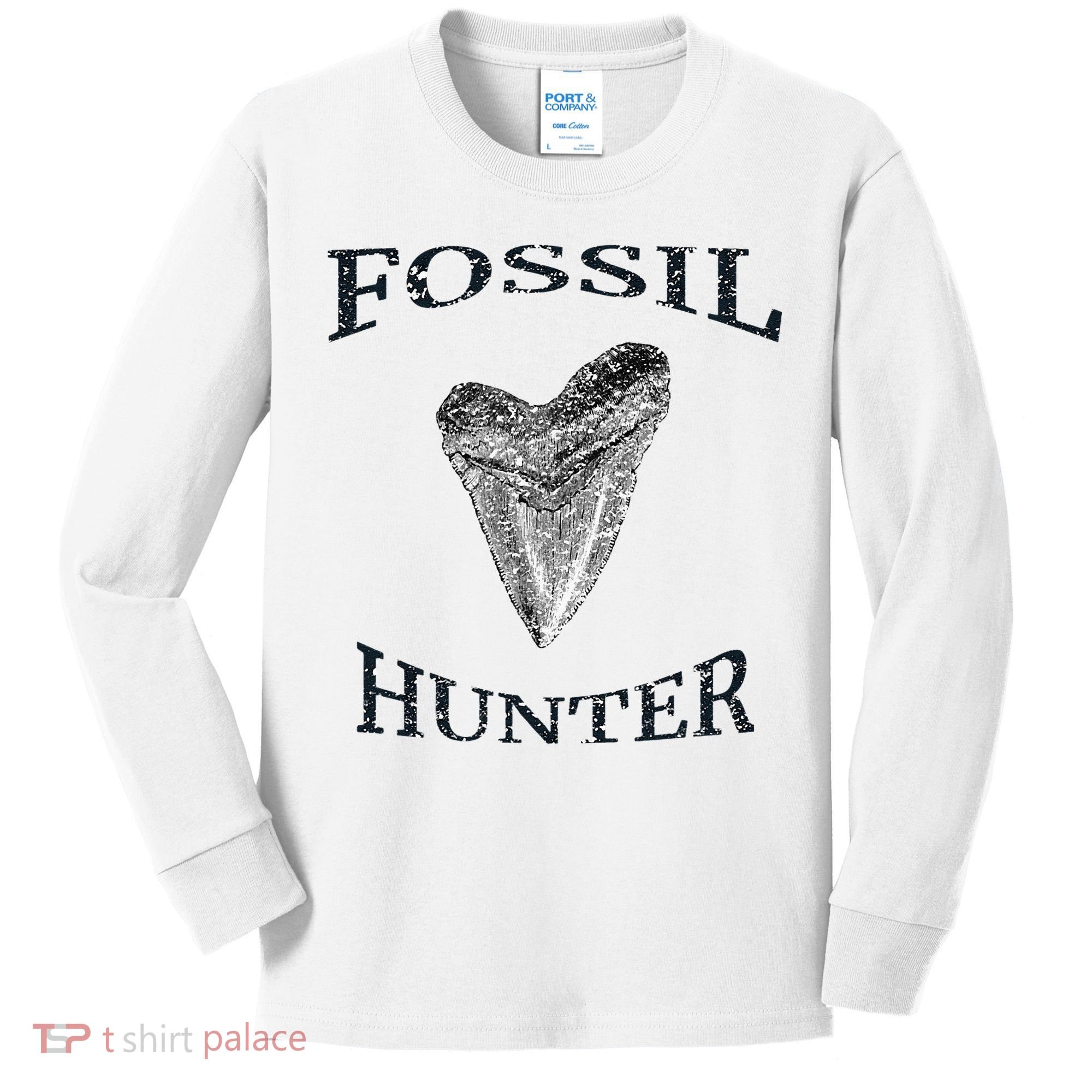 Great Distressed Fossil Hunter Megalodon Tooth Enthusiast Kids Long Sleeve Shirt