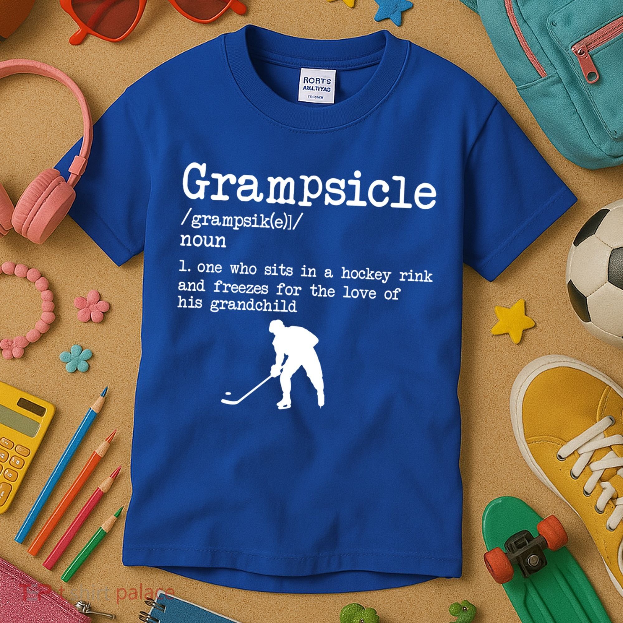 Grampsicle Definition Grandpa Ice Hockey Player Gift Kids T-Shirt