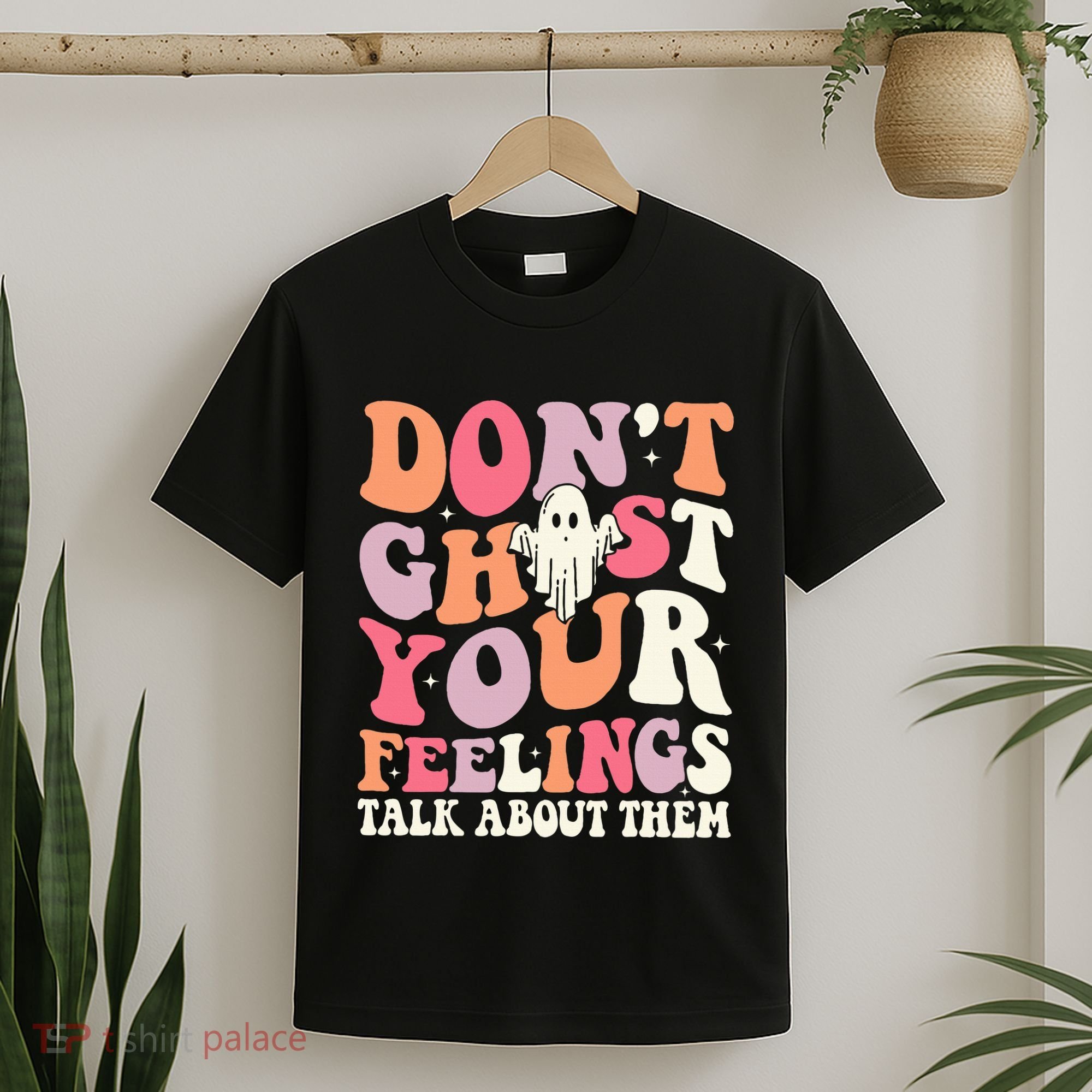 Groovy Don't Ghost Your Feelings Halloween Mental Health T-Shirt