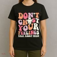 Groovy Don't Ghost Your Feelings Halloween Mental Health T-Shirt thumb 4