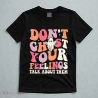 Groovy Don't Ghost Your Feelings Halloween Mental Health T-Shirt thumb 5