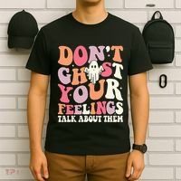 Groovy Don't Ghost Your Feelings Halloween Mental Health T-Shirt thumb 6