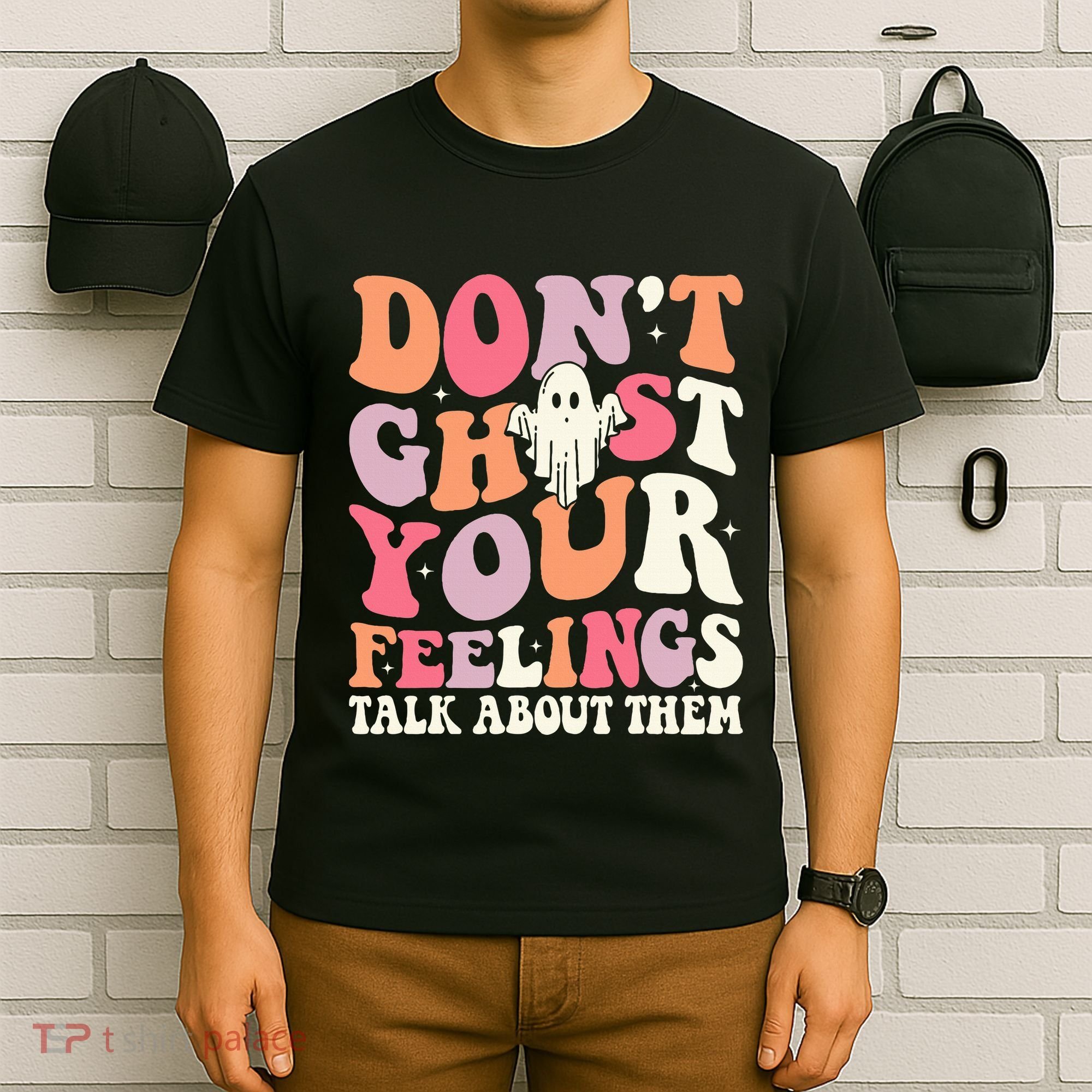 Groovy Don't Ghost Your Feelings Halloween Mental Health T-Shirt