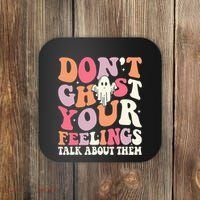 Groovy Don't Ghost Your Feelings Halloween Mental Health Coaster thumb 0