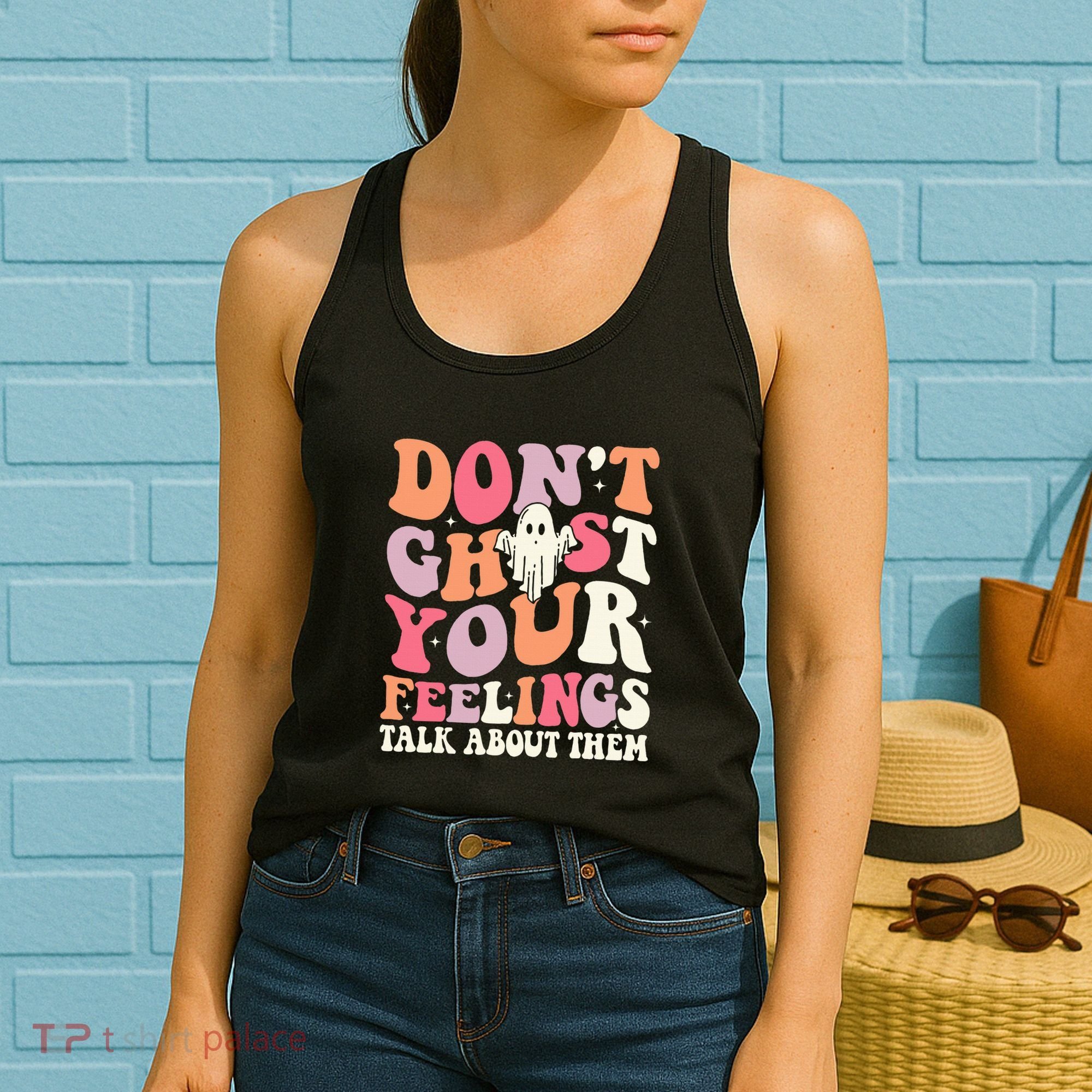 Groovy Don't Ghost Your Feelings Halloween Mental Health Women's Tank Top