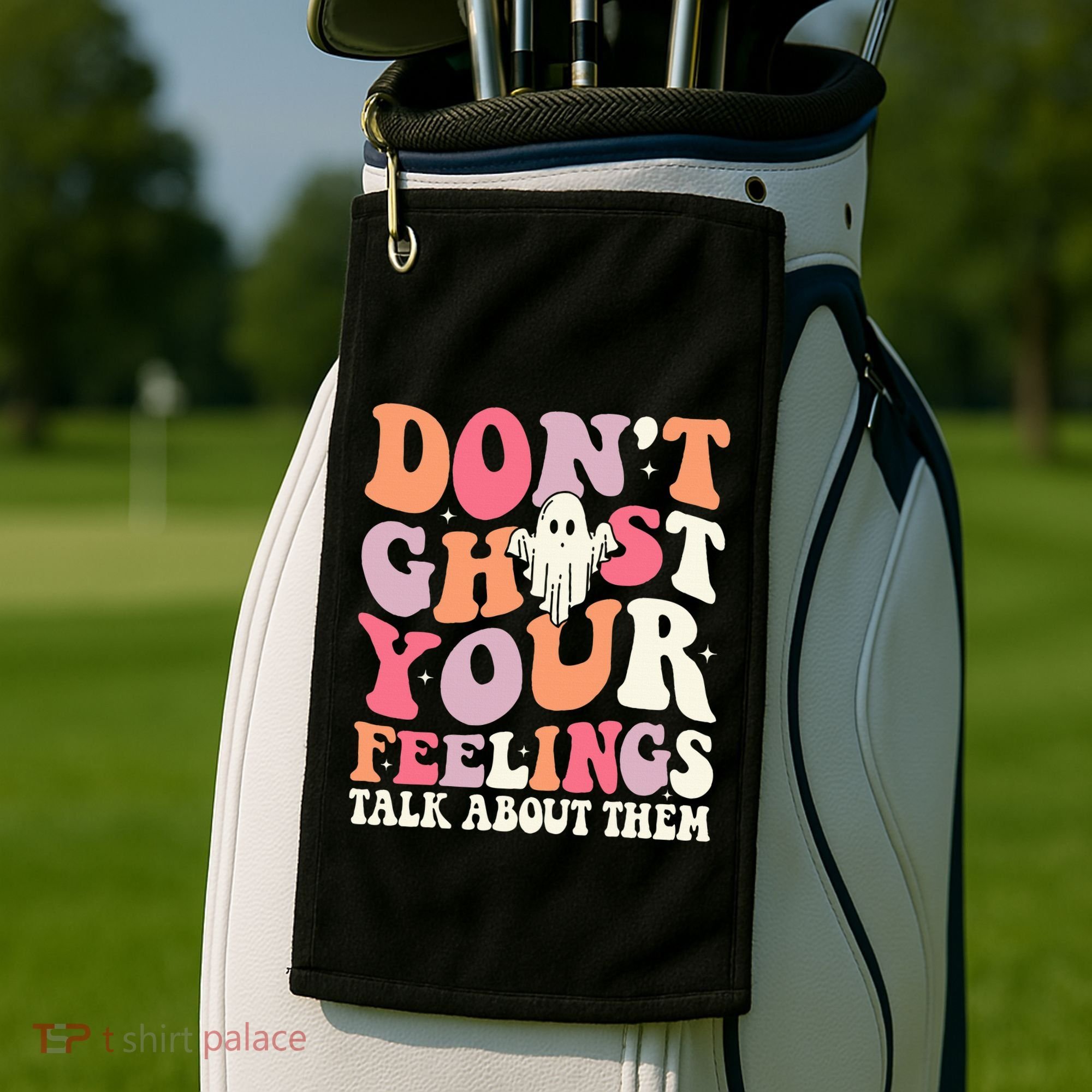 Groovy Don't Ghost Your Feelings Halloween Mental Health Golf Towel