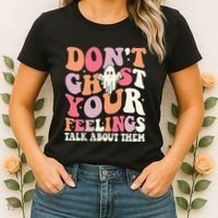 Groovy Don't Ghost Your Feelings Halloween Mental Health Women's T-Shirt thumb 2