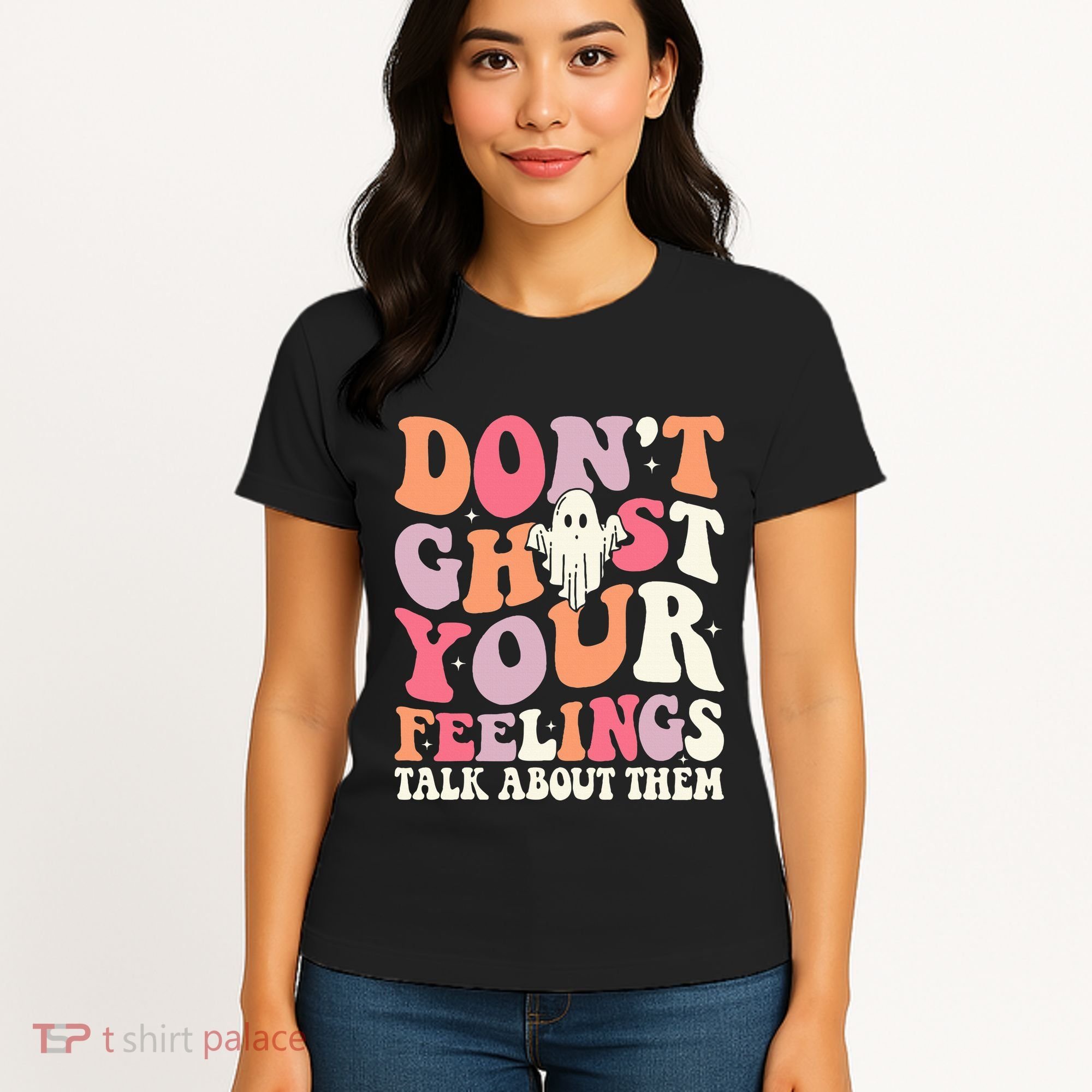 Groovy Don't Ghost Your Feelings Halloween Mental Health Women's T-Shirt