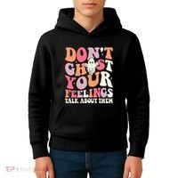 Groovy Don't Ghost Your Feelings Halloween Mental Health Kids Hoodie thumb 4
