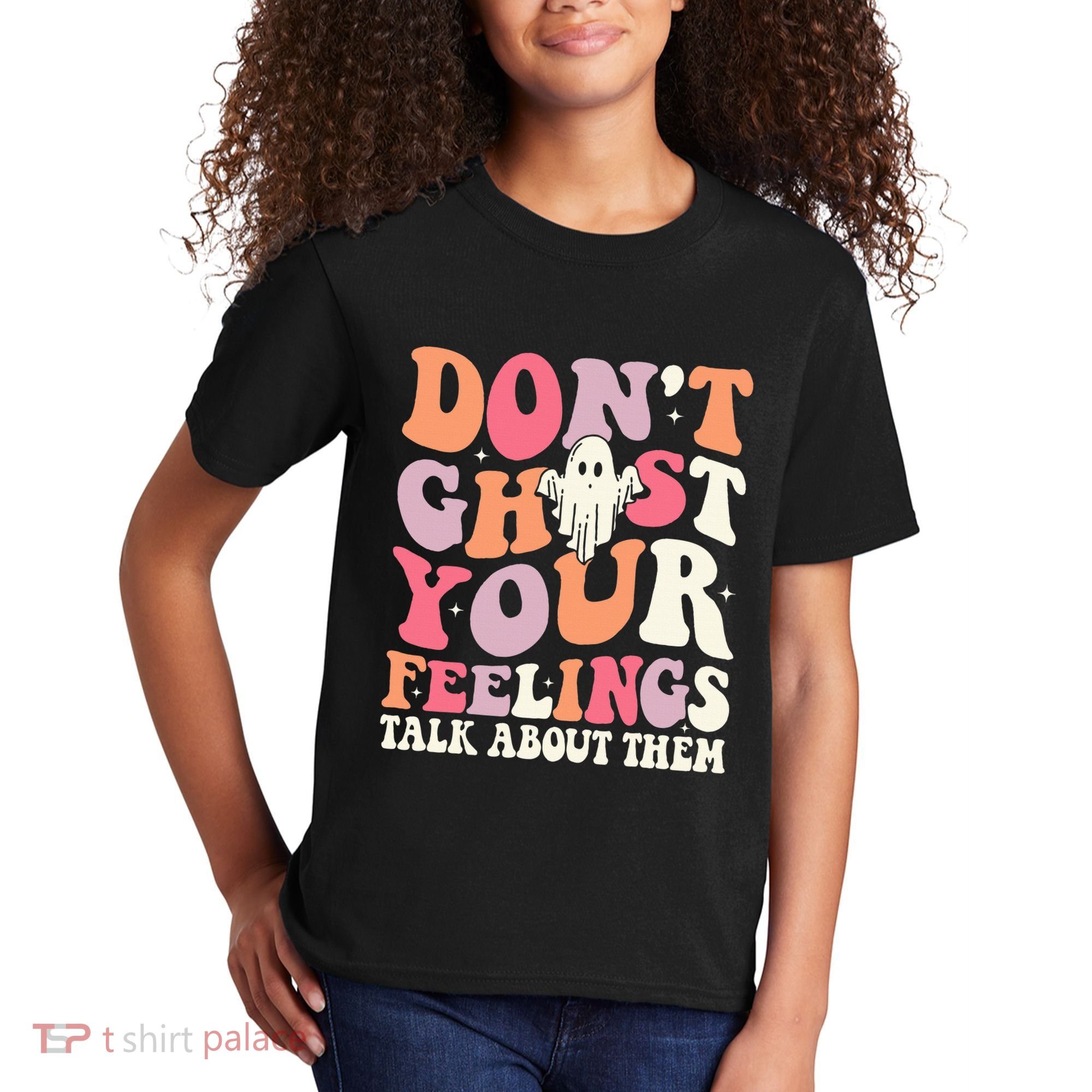 Groovy Don't Ghost Your Feelings Halloween Mental Health Kids T-Shirt