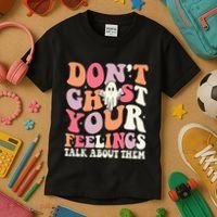 Groovy Don't Ghost Your Feelings Halloween Mental Health Kids T-Shirt thumb 3