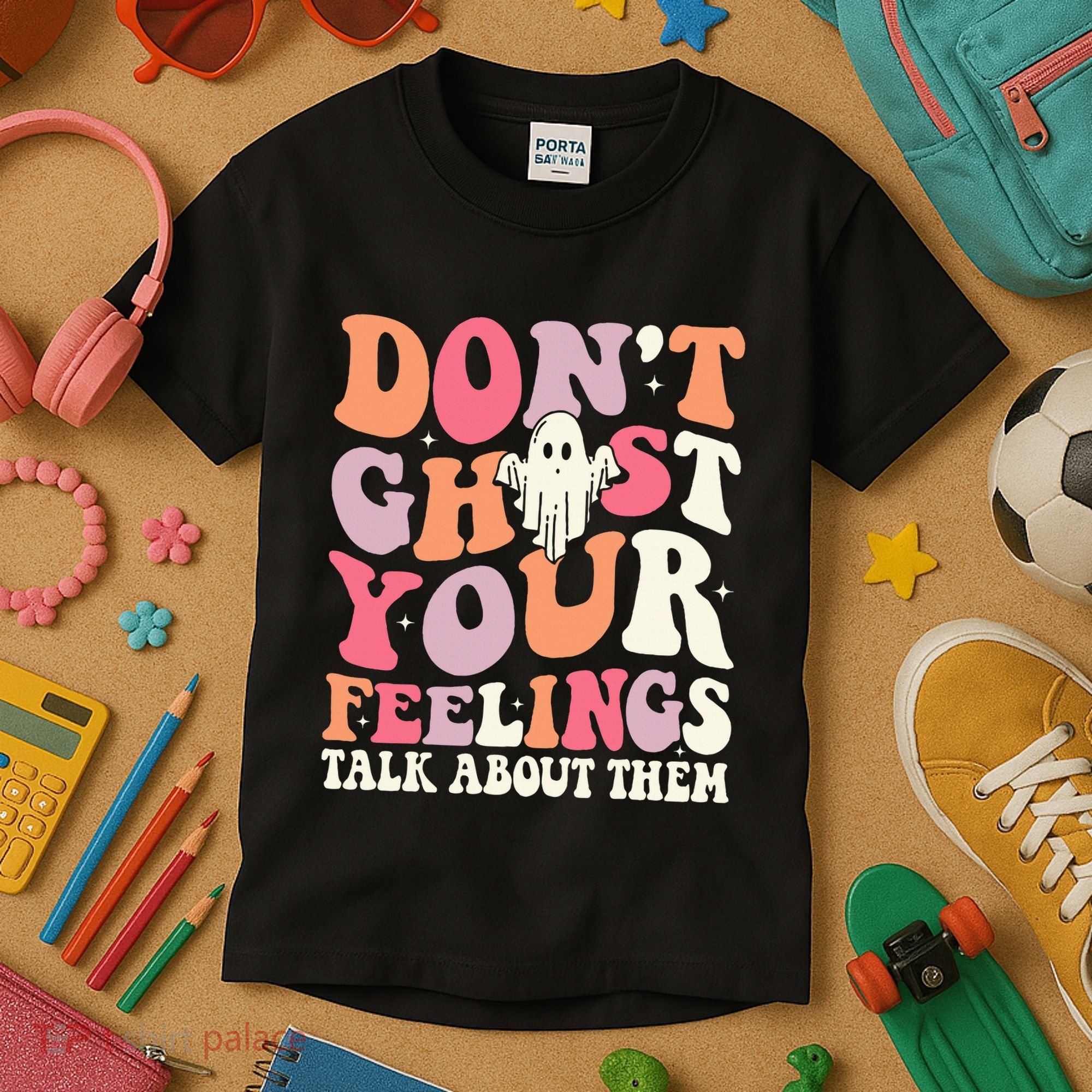 Groovy Don't Ghost Your Feelings Halloween Mental Health Kids T-Shirt