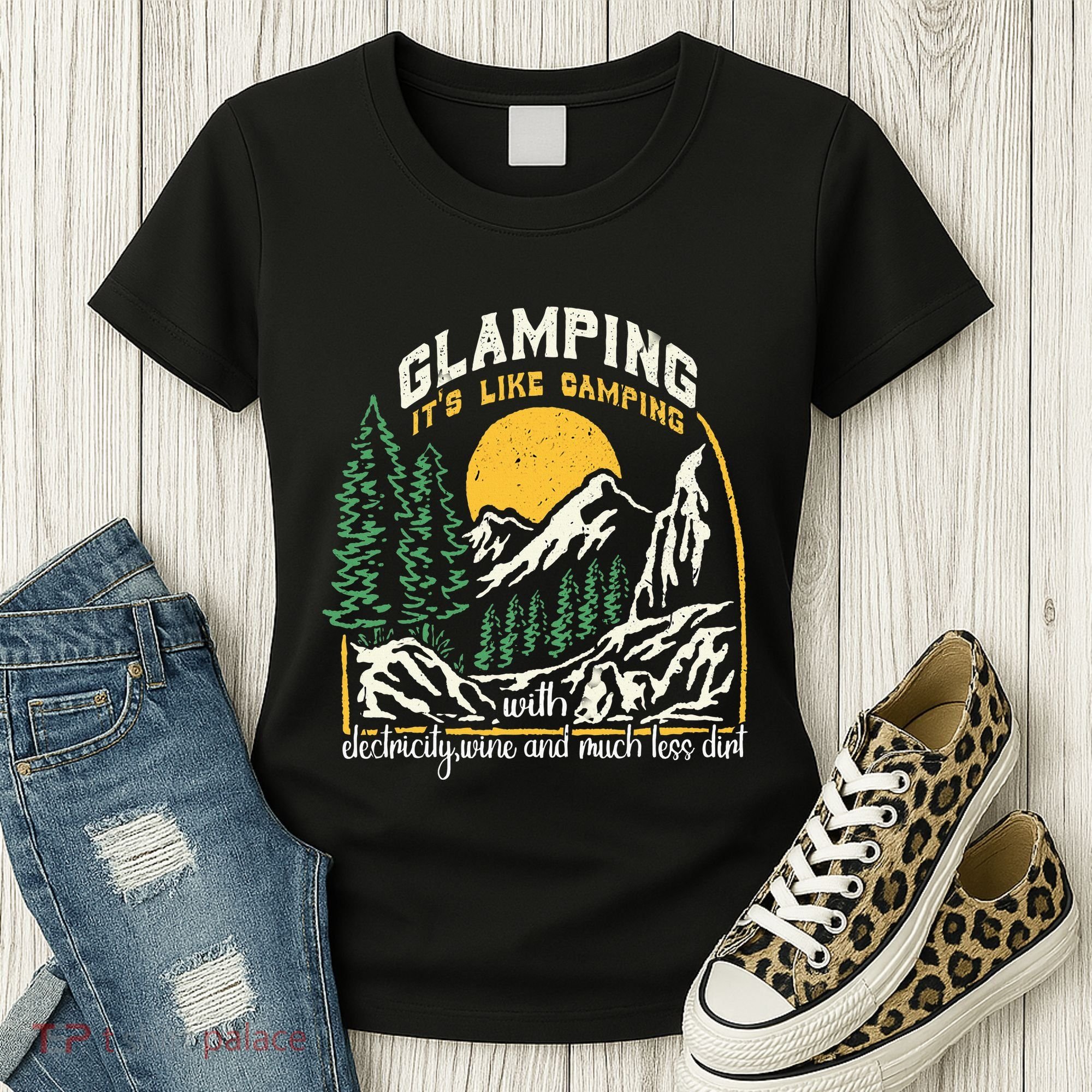 Glamping Definition Glamper Its Like Camping Spark Campers Women's T-Shirt