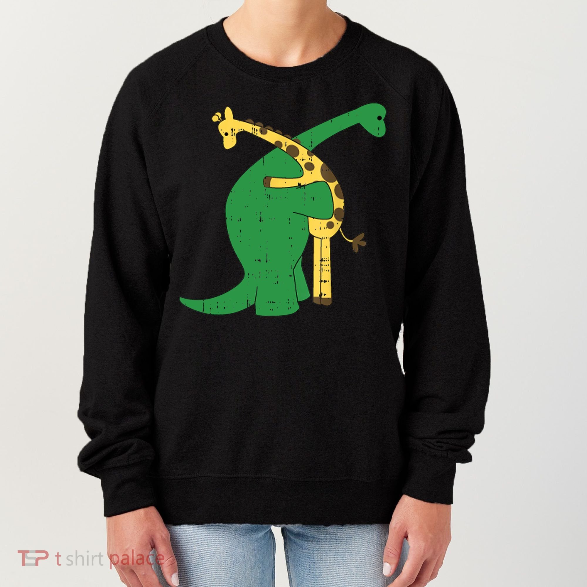 Giraffe Dinosaur Hug Love Dino Animals Safari Halloween Funny Gift Women's Sweatshirt