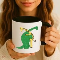Giraffe Dinosaur Hug Love Dino Animals Safari Halloween Funny Gift Coffee Mug thumb 3
