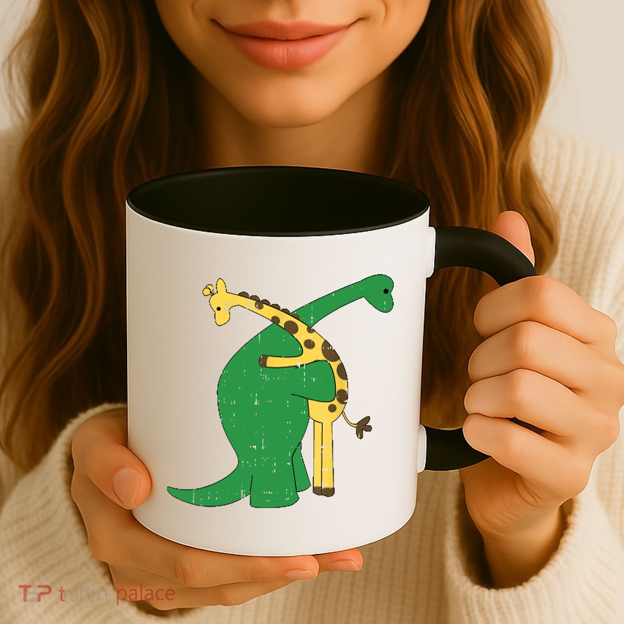 Giraffe Dinosaur Hug Love Dino Animals Safari Halloween Funny Gift Coffee Mug