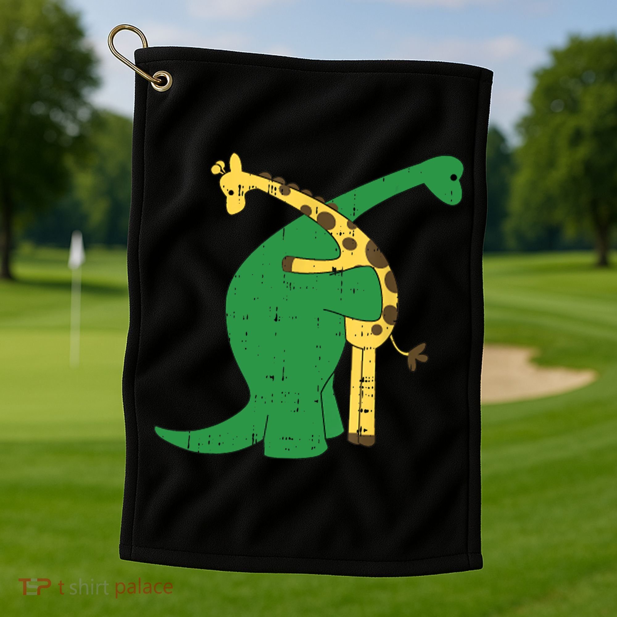 Giraffe Dinosaur Hug Love Dino Animals Safari Halloween Funny Gift Golf Towel
