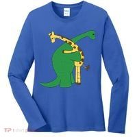 Giraffe Dinosaur Hug Love Dino Animals Safari Halloween Funny Gift Women's Long Sleeve Shirt thumb 0