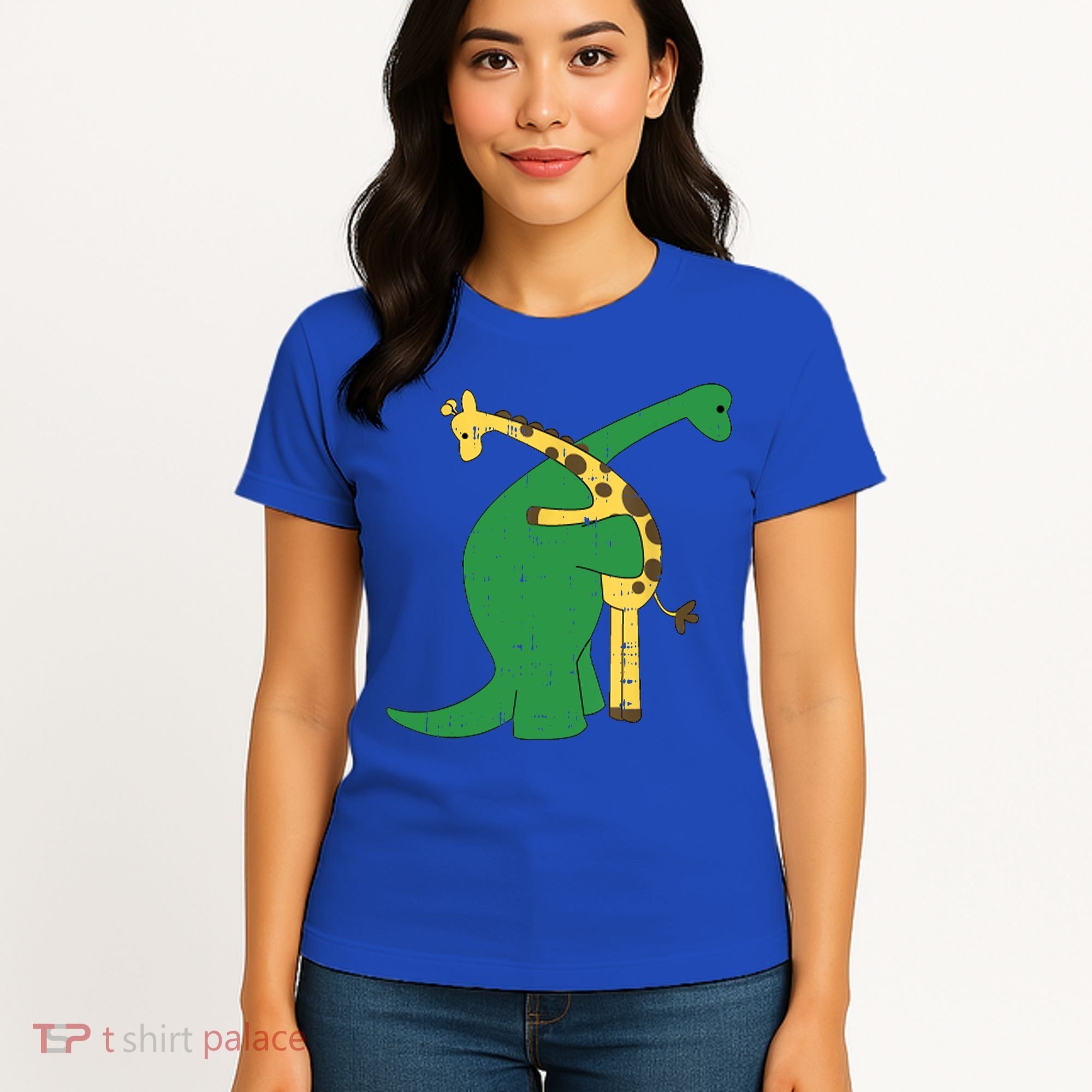 Giraffe Dinosaur Hug Love Dino Animals Safari Halloween Funny Gift Women's T-Shirt