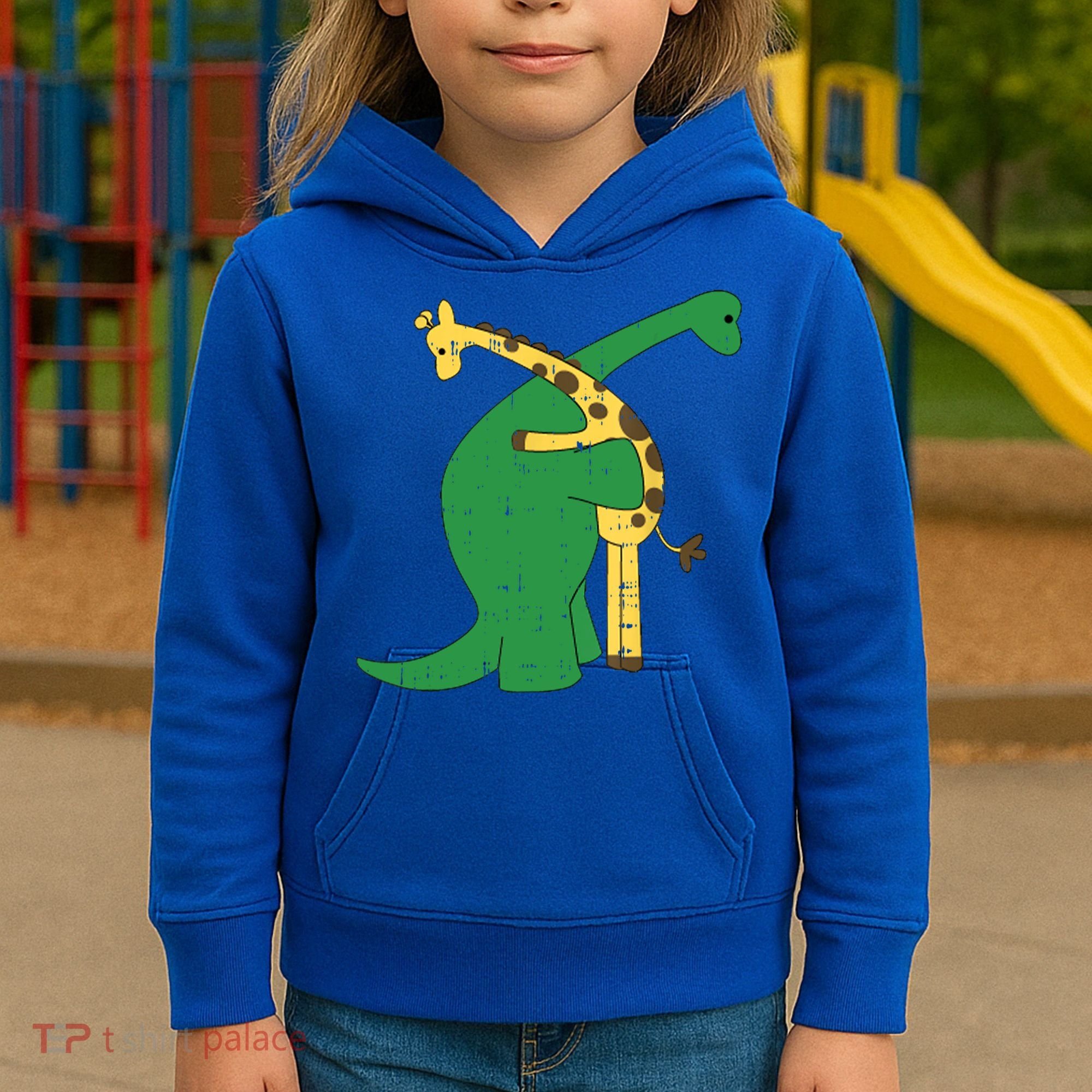 Giraffe Dinosaur Hug Love Dino Animals Safari Halloween Funny Gift Kids Hoodie