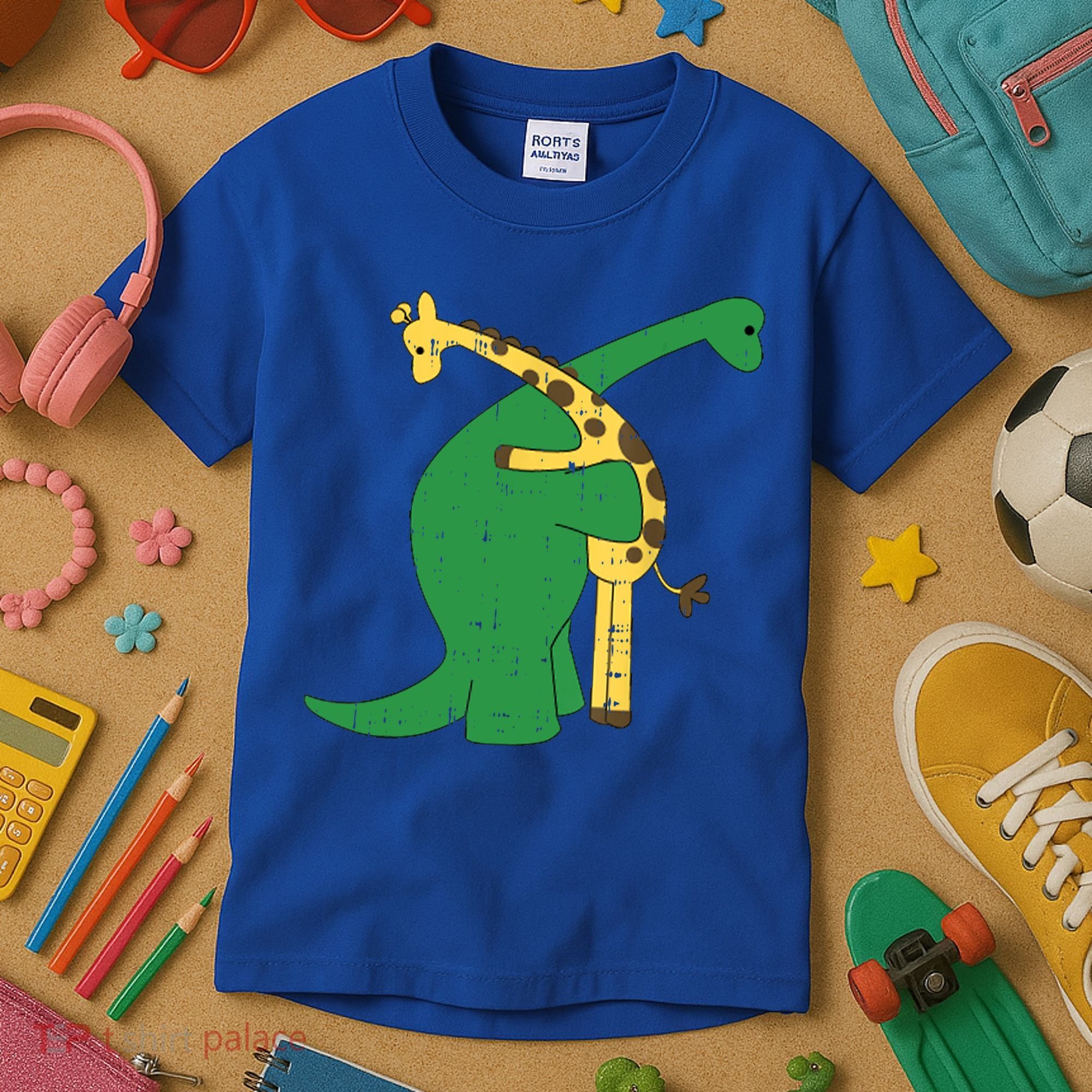 Giraffe Dinosaur Hug Love Dino Animals Safari Halloween Funny Gift Kids T-Shirt