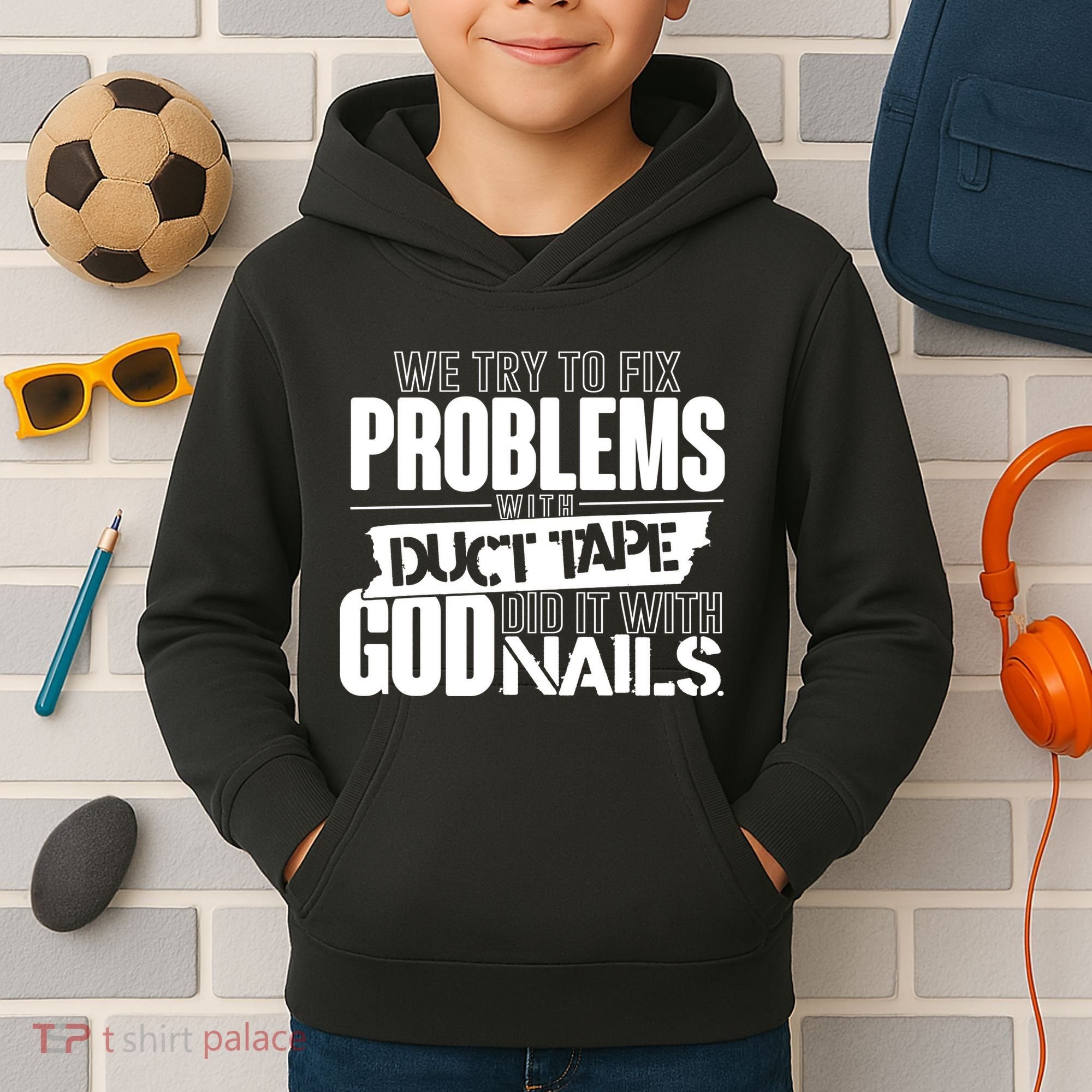 God Did It With Nails Christian Message Kids Hoodie