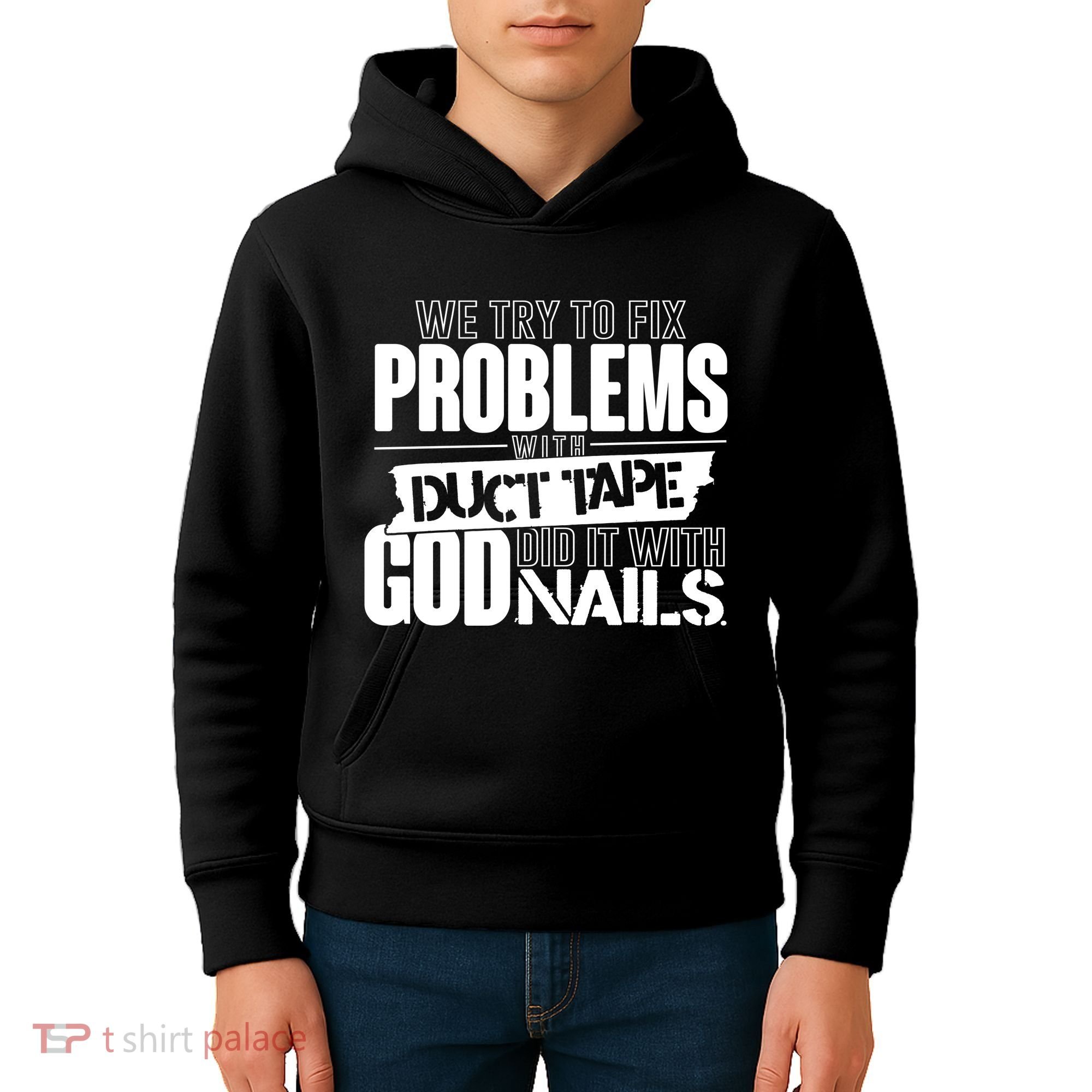God Did It With Nails Christian Message Kids Hoodie
