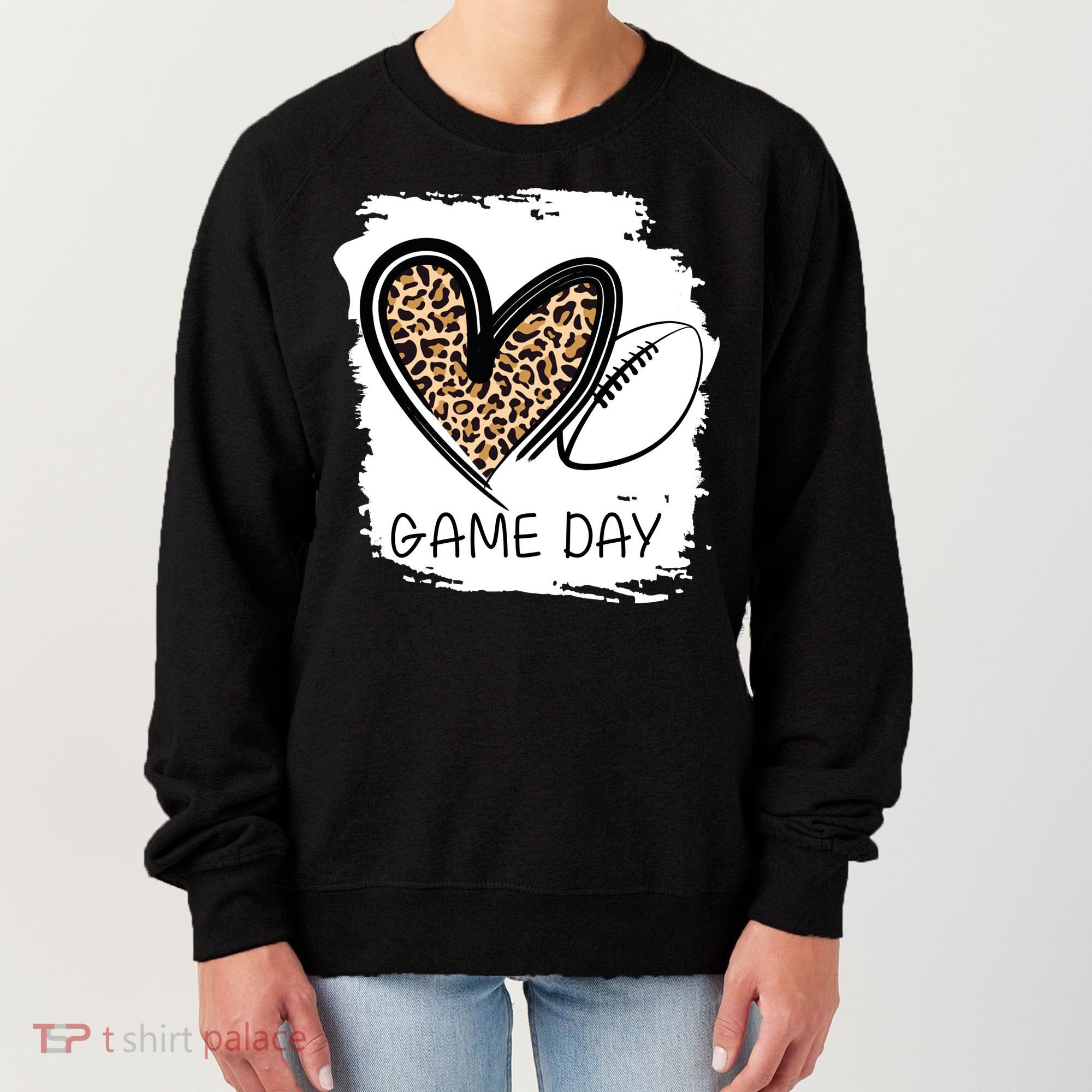 Game Day Leopard Football Fan Cute Heart Women's Sweatshirt