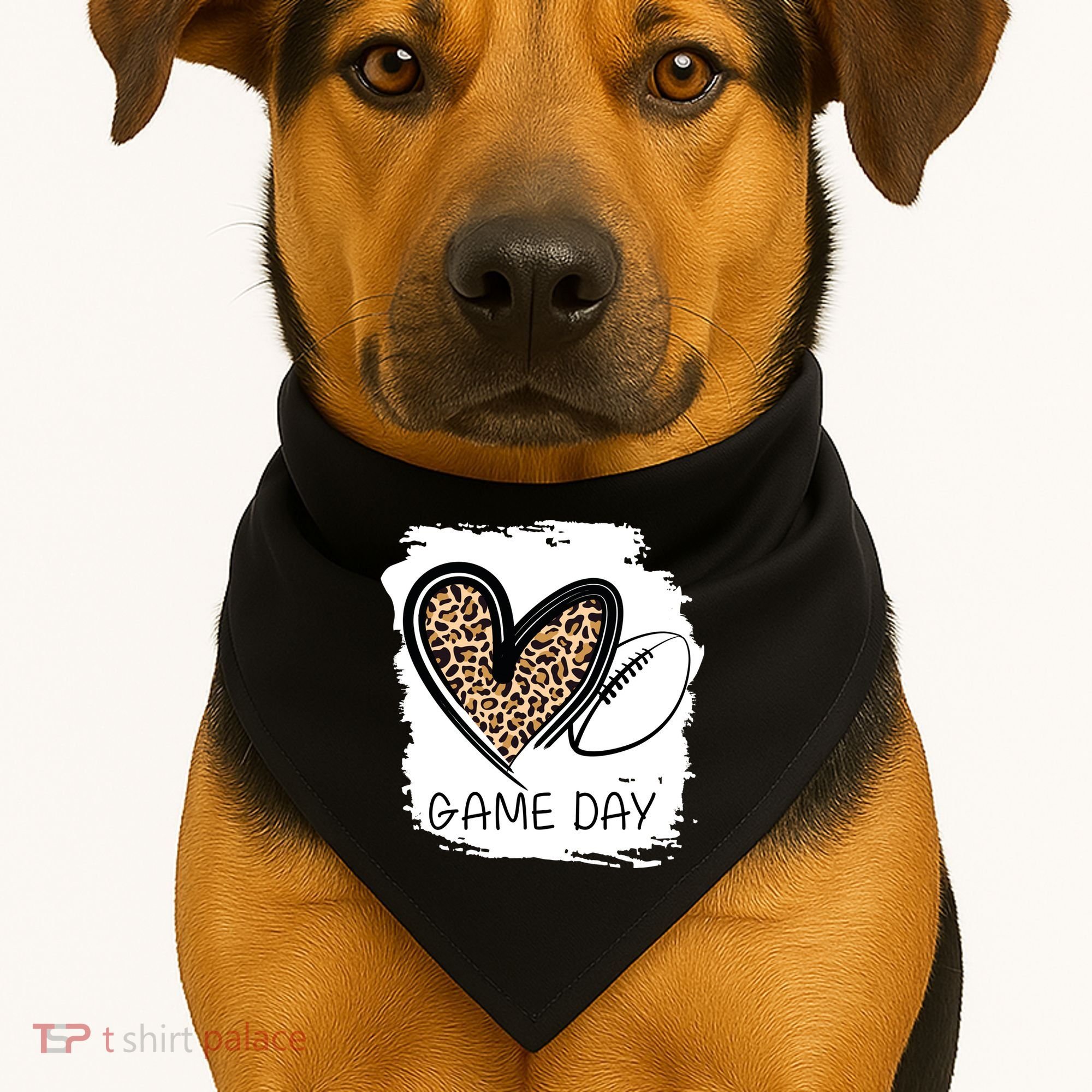 Game Day Leopard Football Fan Cute Heart USA-Made Doggie Bandana