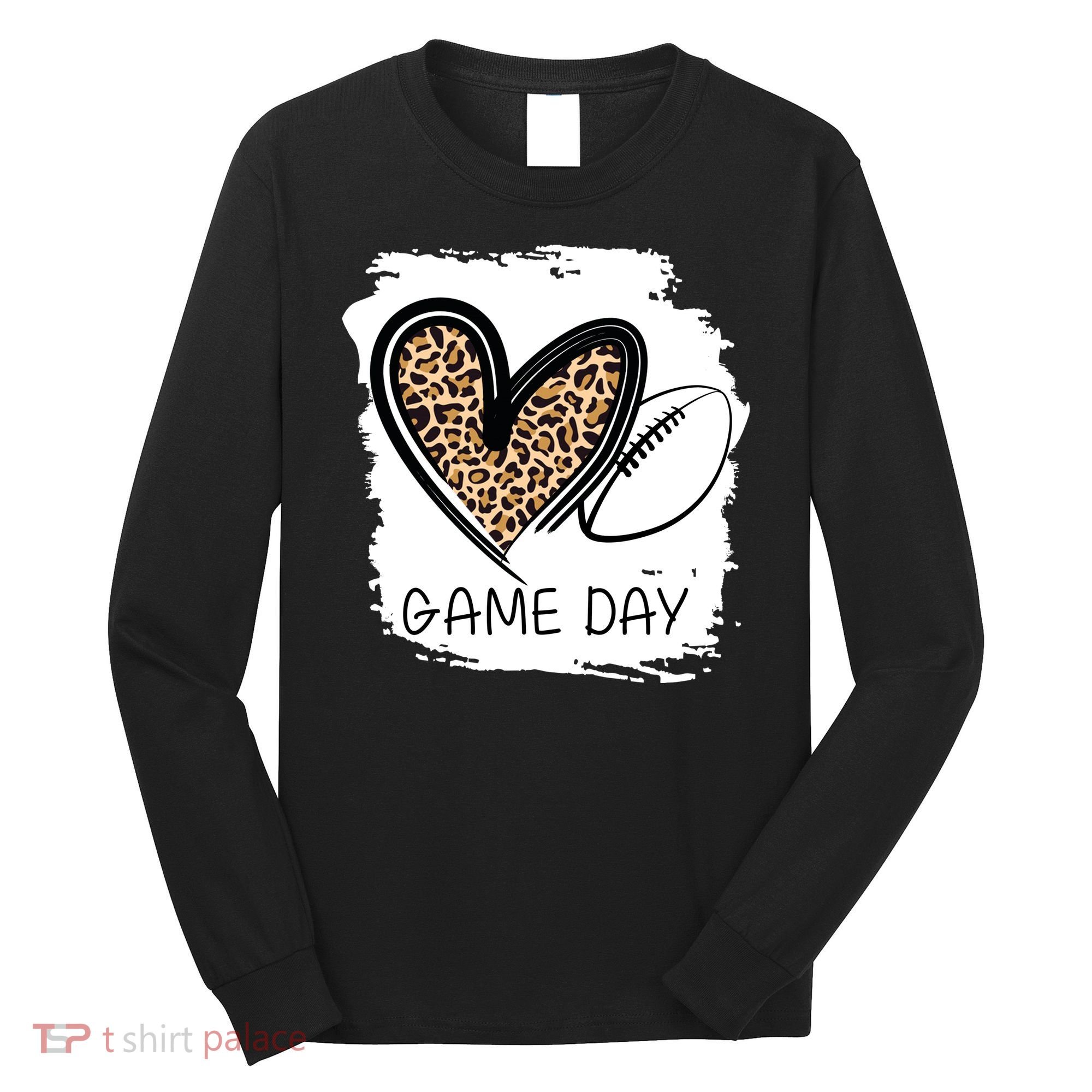 Game Day Leopard Football Fan Cute Heart Long Sleeve Shirt