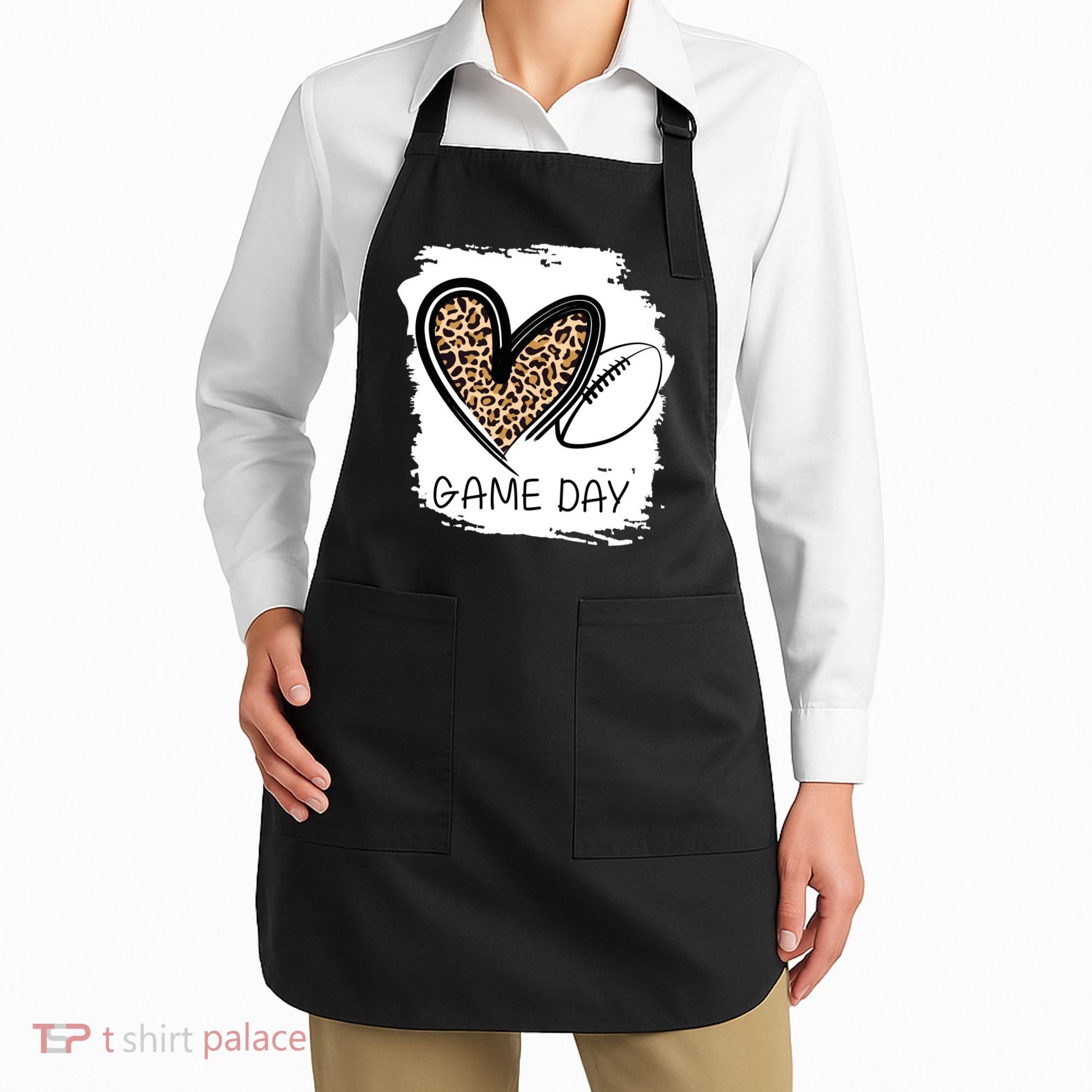 Game Day Leopard Football Fan Cute Heart Apron