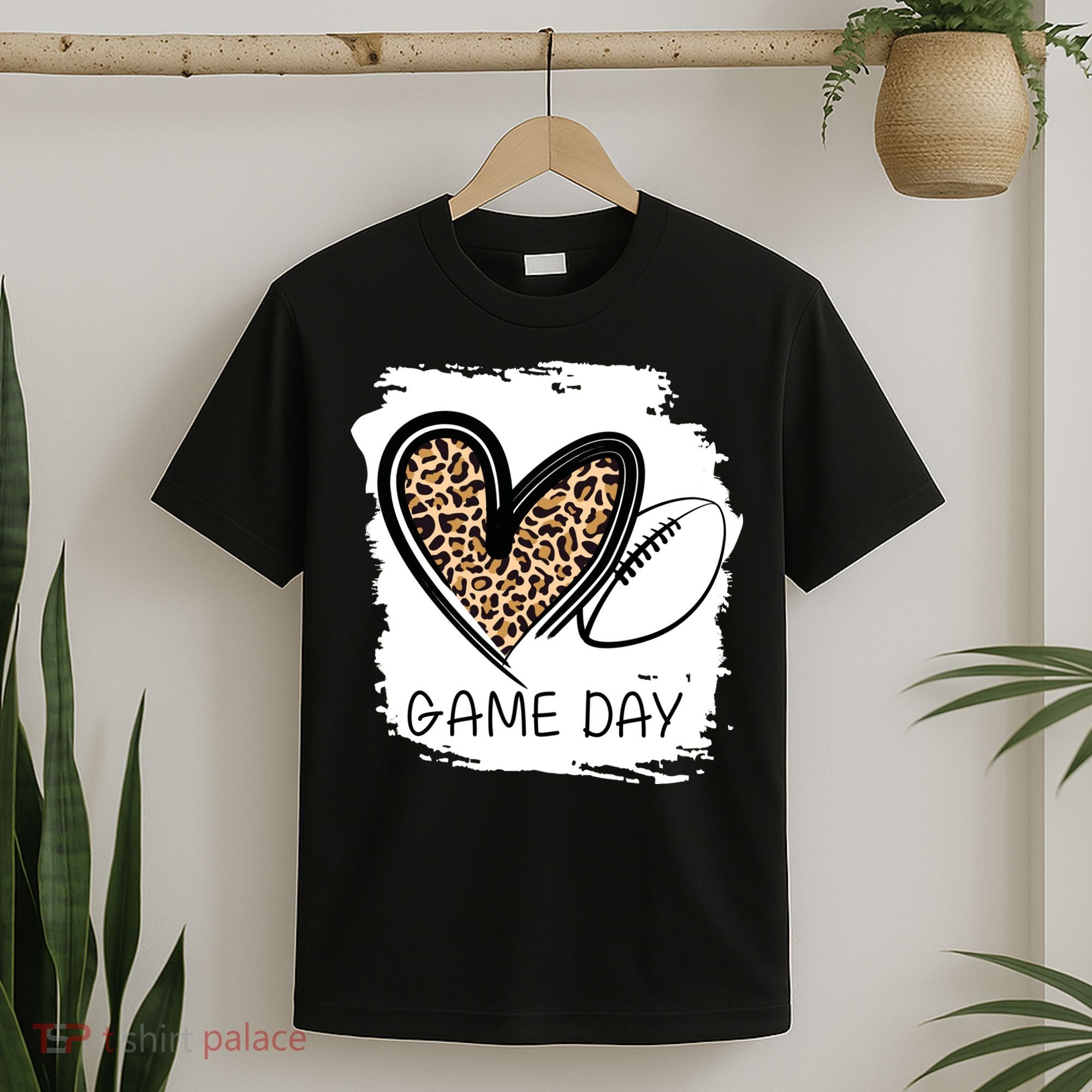 Game Day Leopard Football Fan Cute Heart T-Shirt