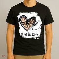 Game Day Leopard Football Fan Cute Heart T-Shirt thumb 3