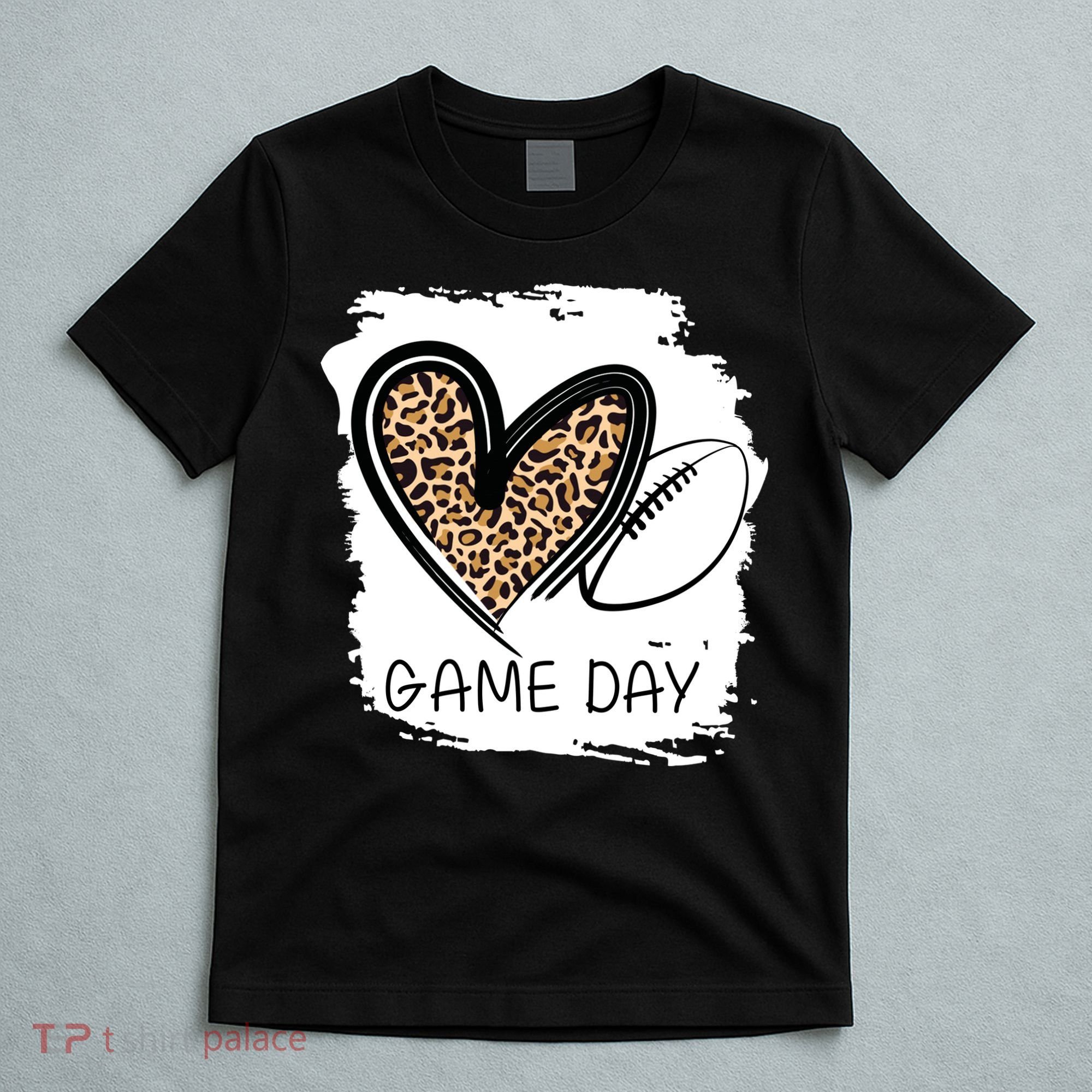 Game Day Leopard Football Fan Cute Heart T-Shirt