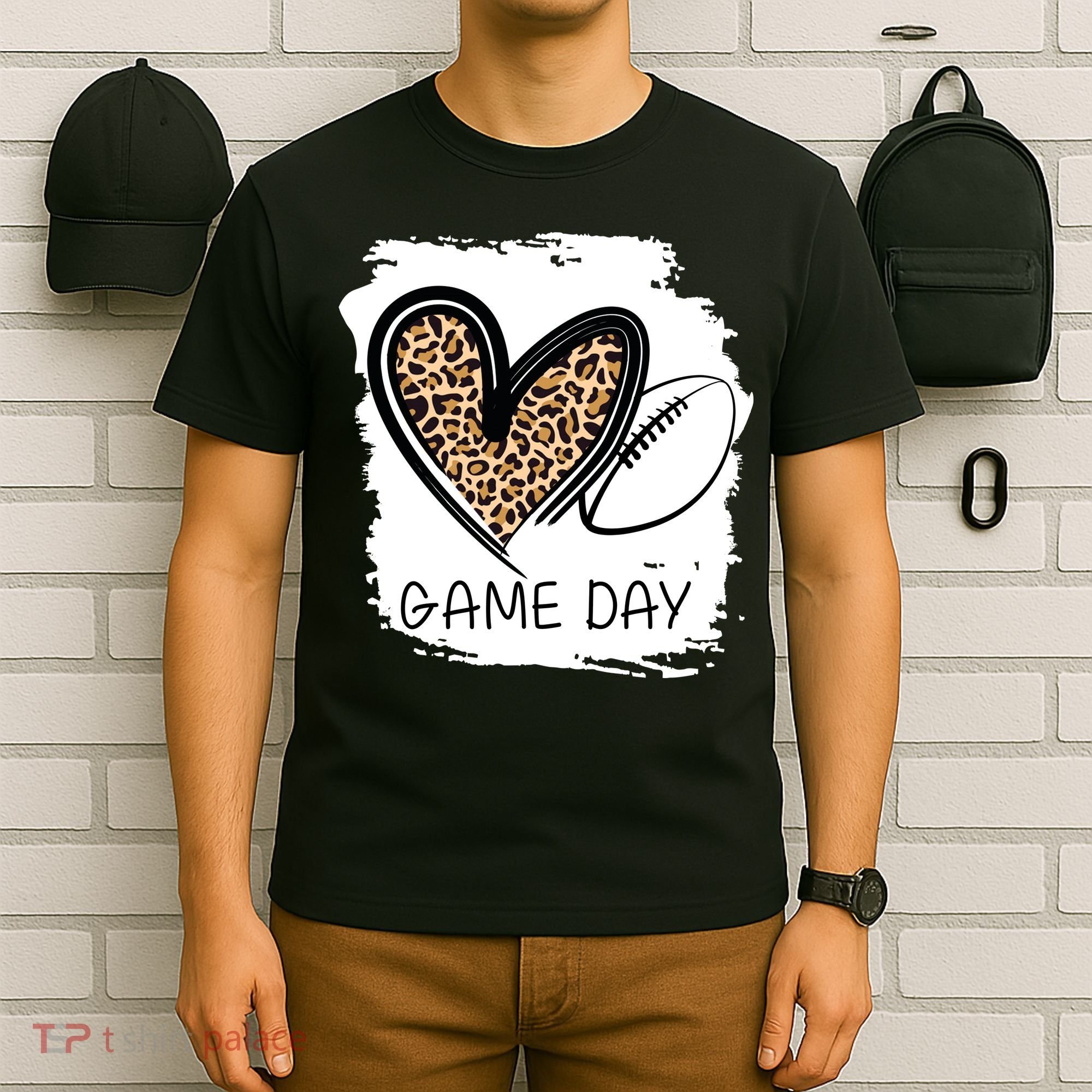 Game Day Leopard Football Fan Cute Heart T-Shirt