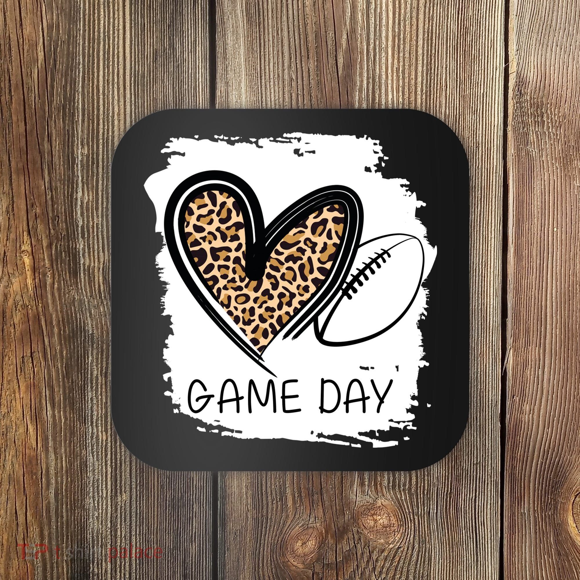 Game Day Leopard Football Fan Cute Heart Coaster