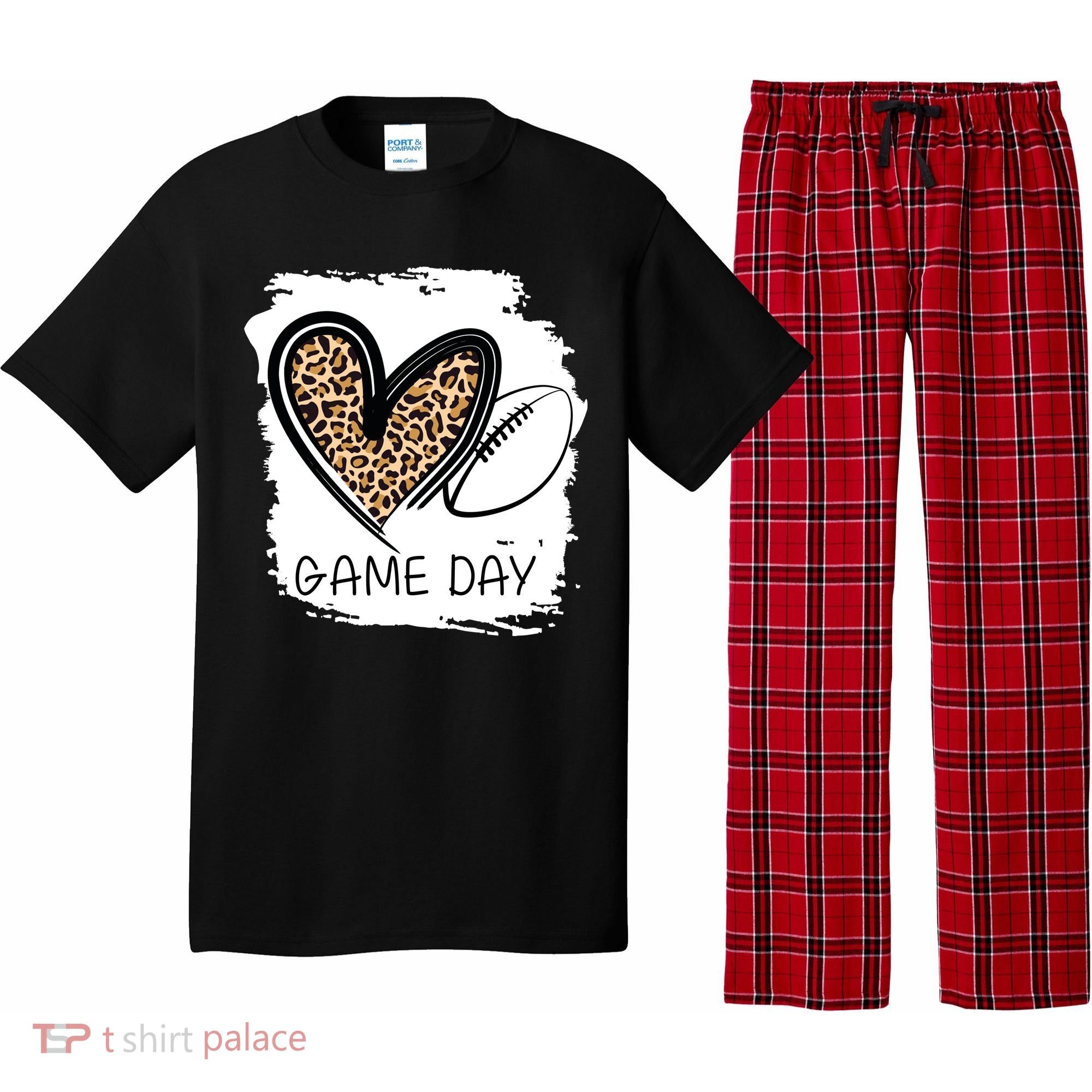 Game Day Leopard Football Fan Cute Heart Pajama Set