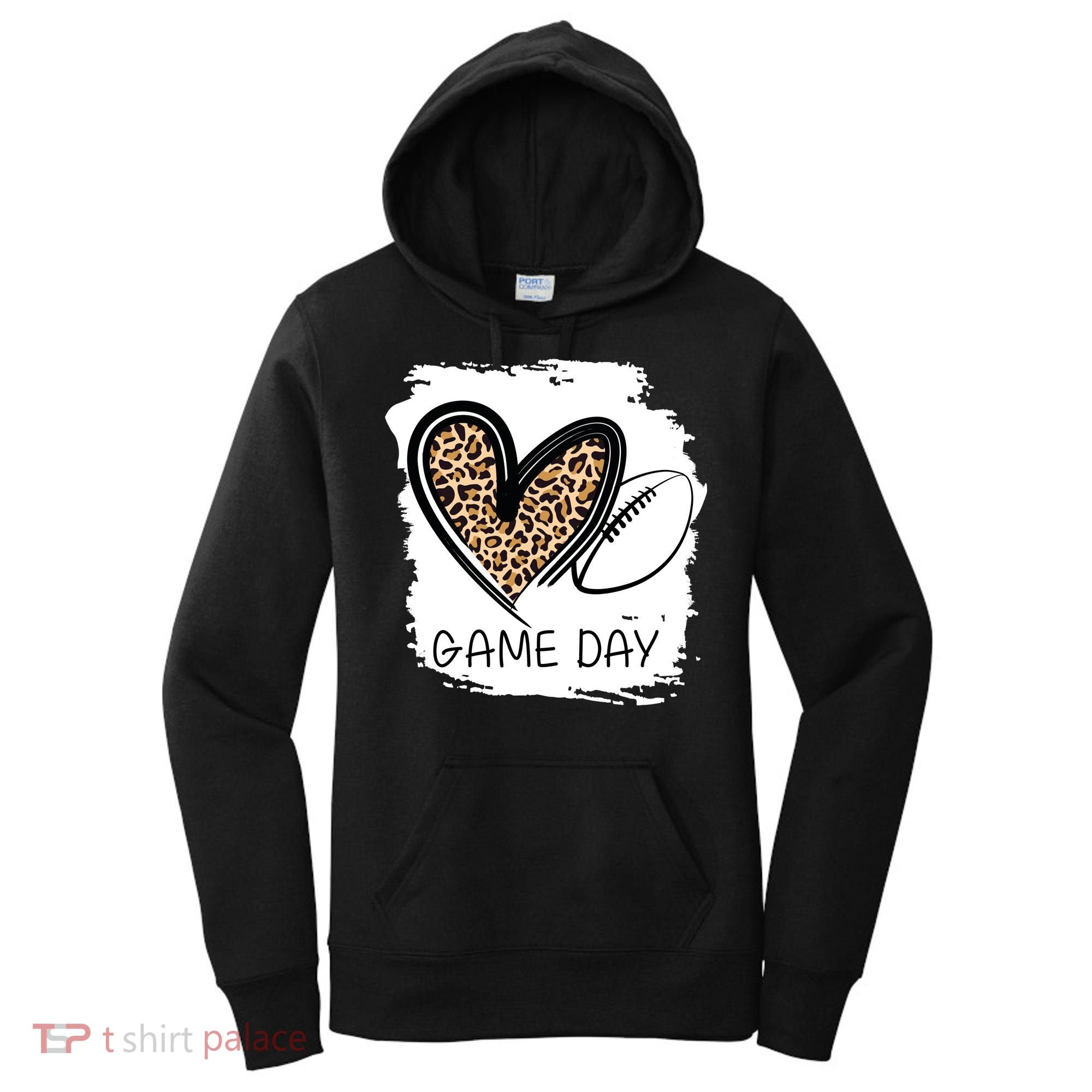 Game Day Leopard Football Fan Cute Heart Women's Hoodie
