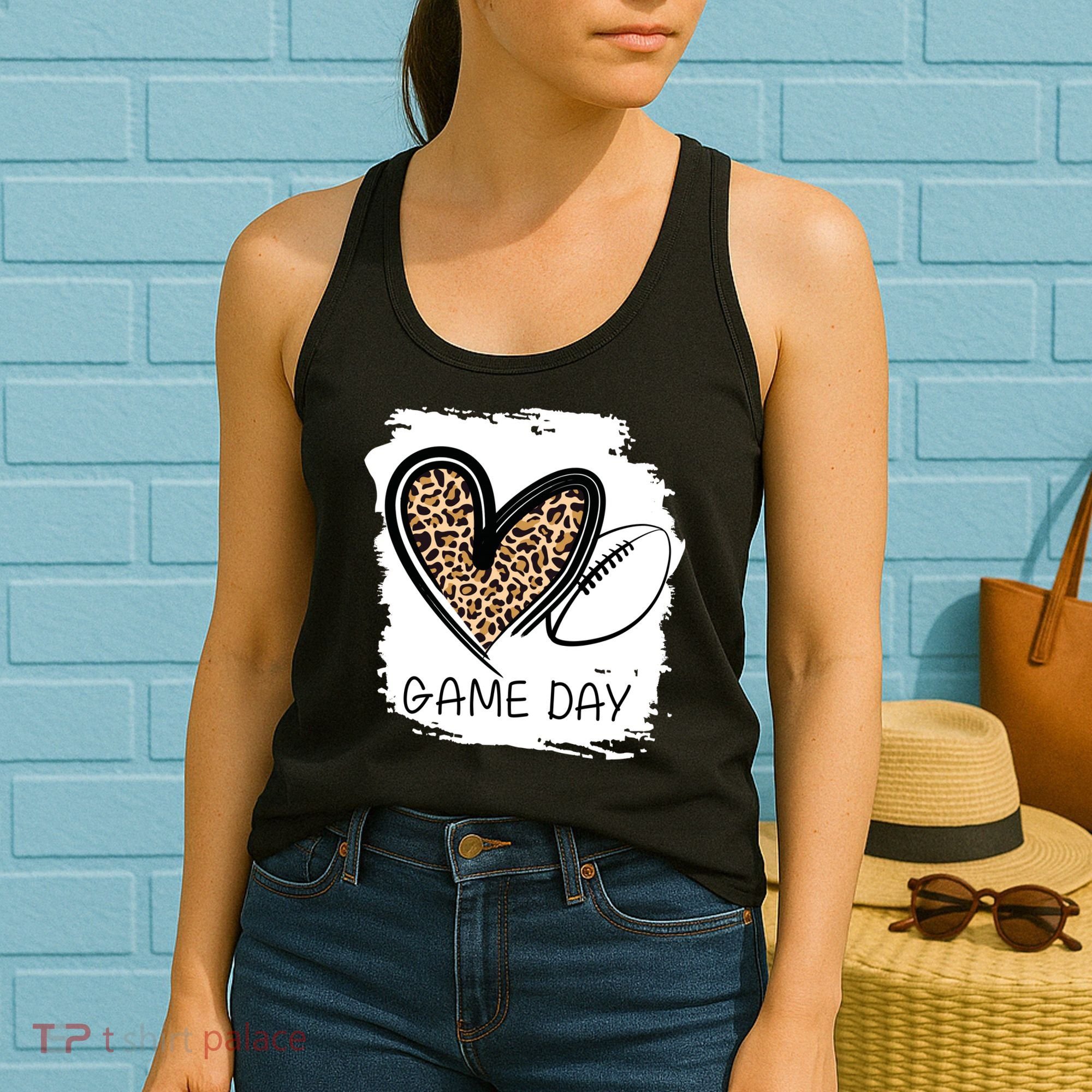Game Day Leopard Football Fan Cute Heart Women's Tank Top