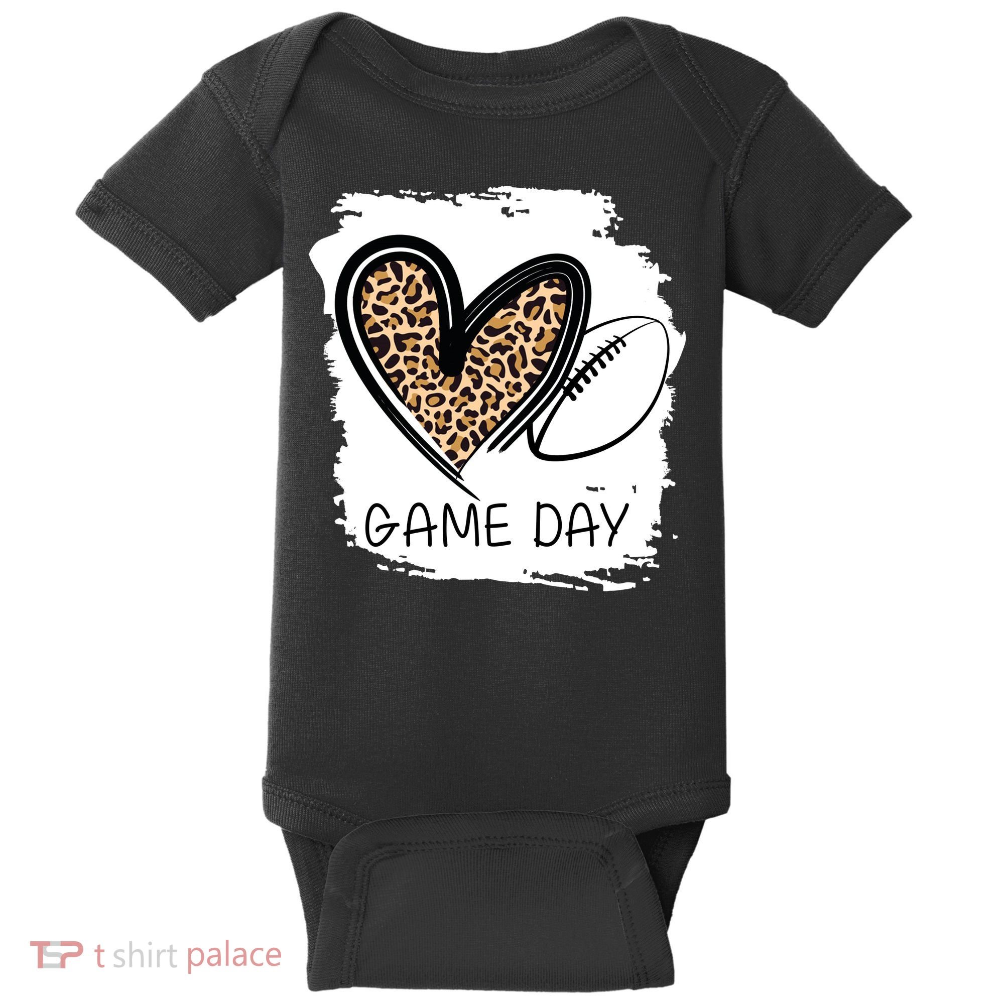 Game Day Leopard Football Fan Cute Heart Baby Bodysuit