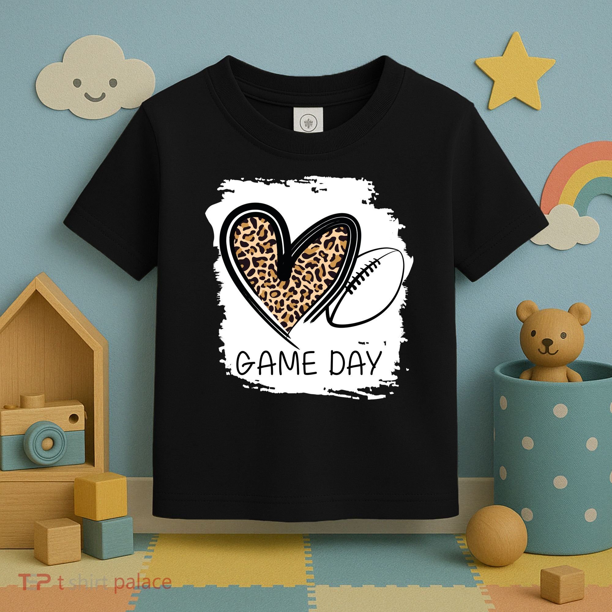 Game Day Leopard Football Fan Cute Heart Toddler T-Shirt
