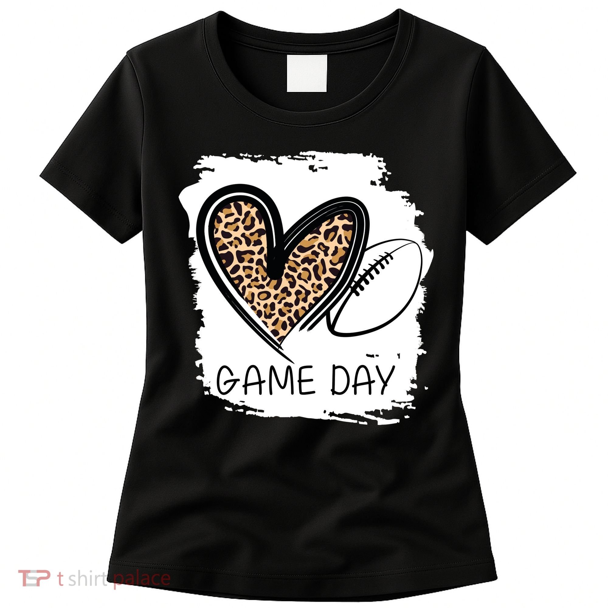 Game Day Leopard Football Fan Cute Heart Women's T-Shirt