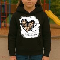 Game Day Leopard Football Fan Cute Heart Kids Hoodie thumb 3