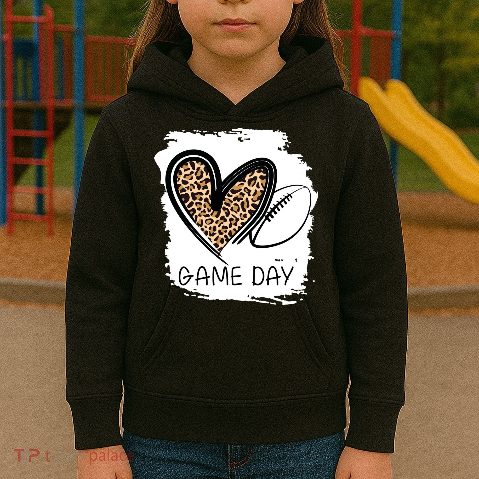 Game Day Leopard Football Fan Cute Heart Kids Hoodie