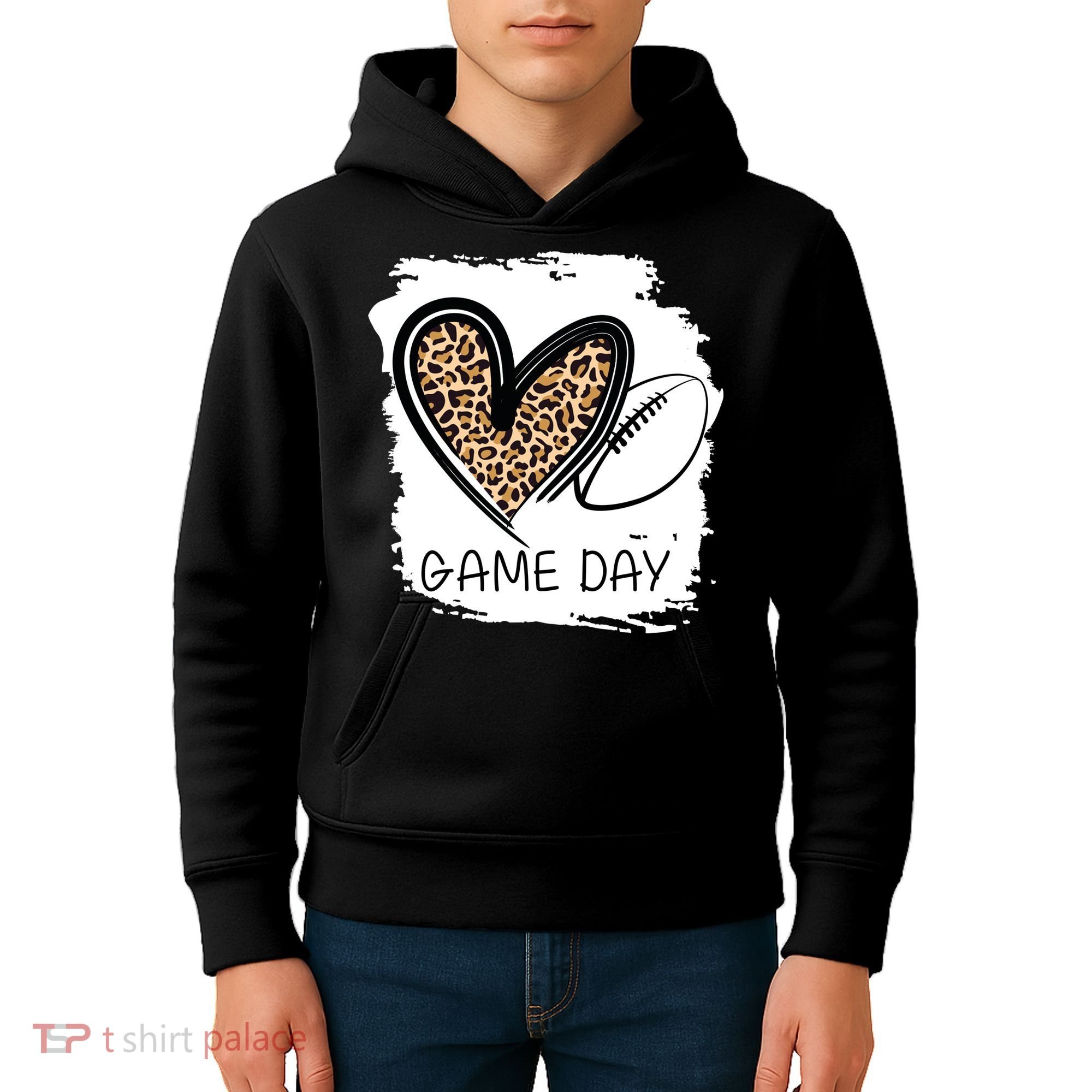 Game Day Leopard Football Fan Cute Heart Kids Hoodie