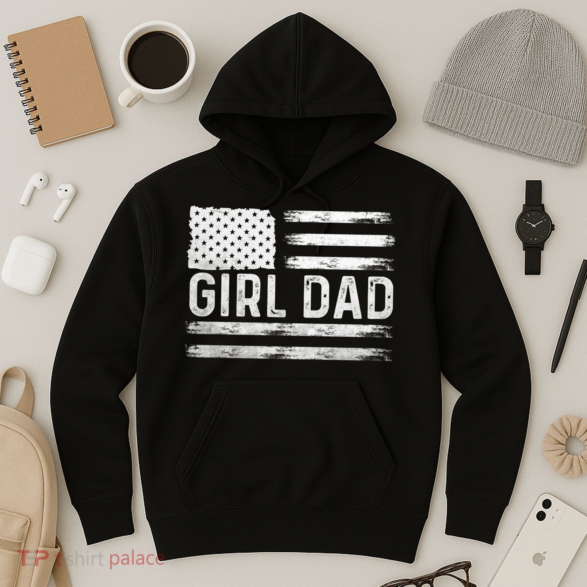Girl Dad Proud FatherS Day Distressed Flag Apparel Hoodie