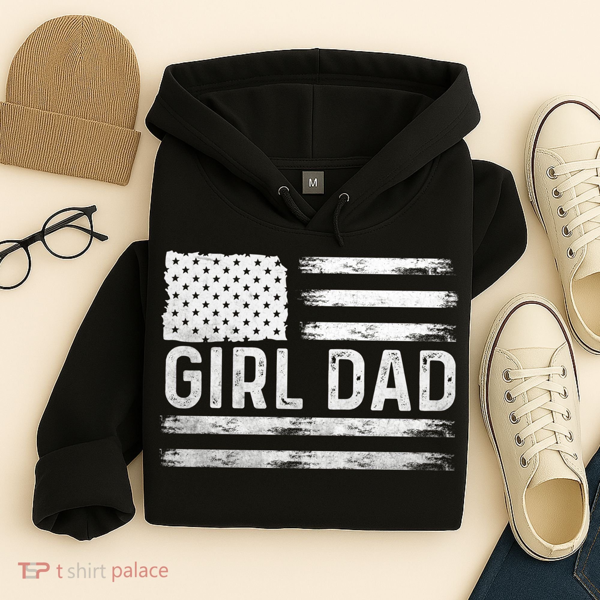 Girl Dad Proud FatherS Day Distressed Flag Apparel Hoodie